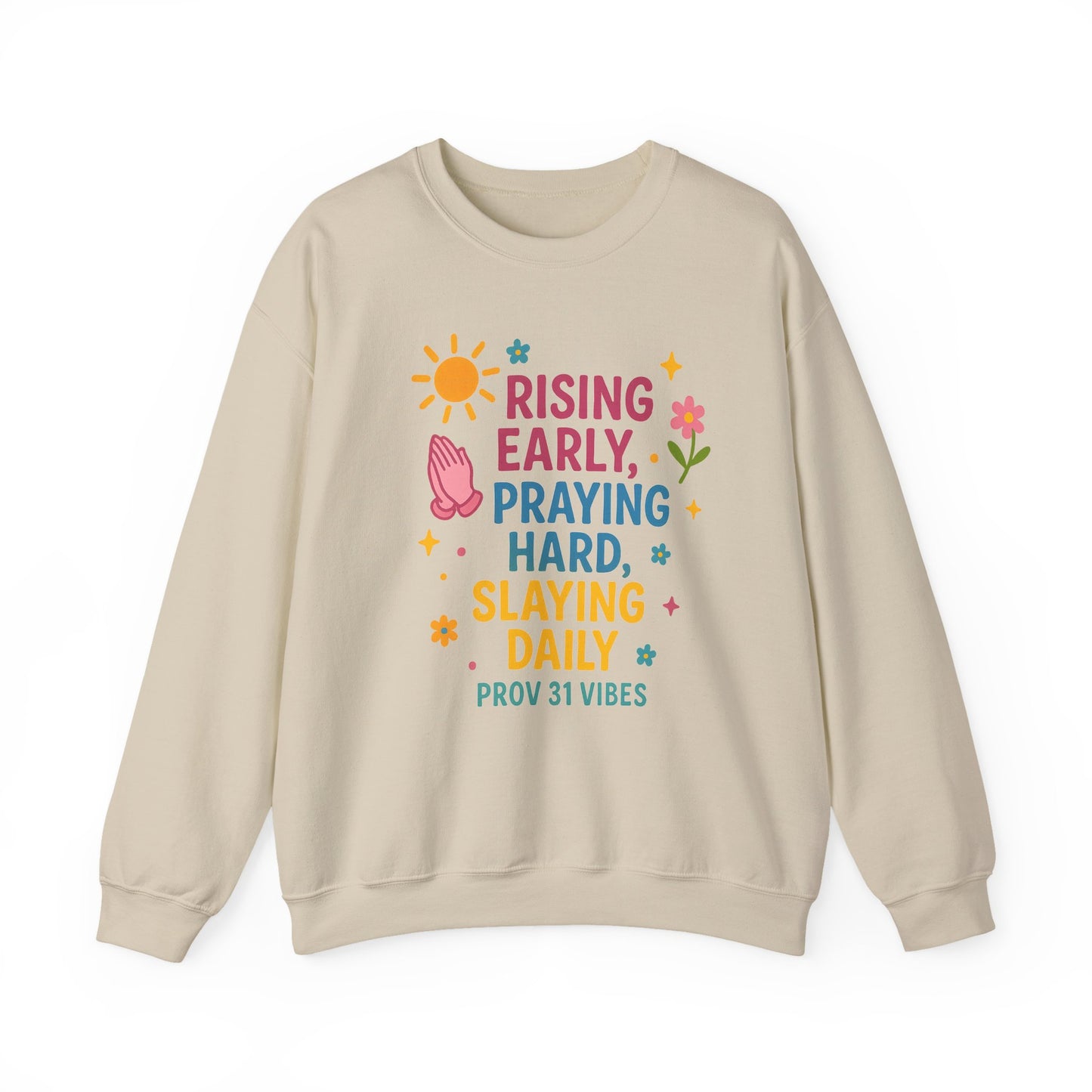 Risen & Slayin' Sweatshirt - Cozy Spiritual Gift for Her, Motivational Crewneck, Daily Inspiration Apparel, Church Outfit, Cute Casual Wear