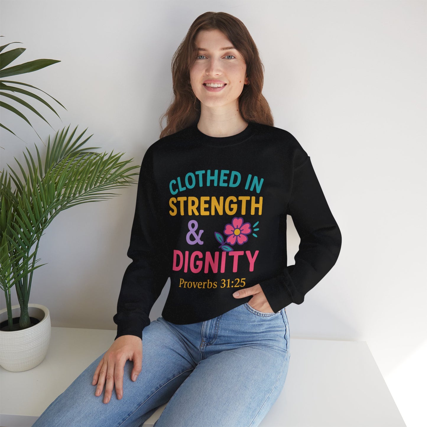 Strength & Dignity Sweatshirt for Women - Inspirational Crewneck, Perfect Gift for Moms, Birthdays, Encouragement, Proverbs 31:25