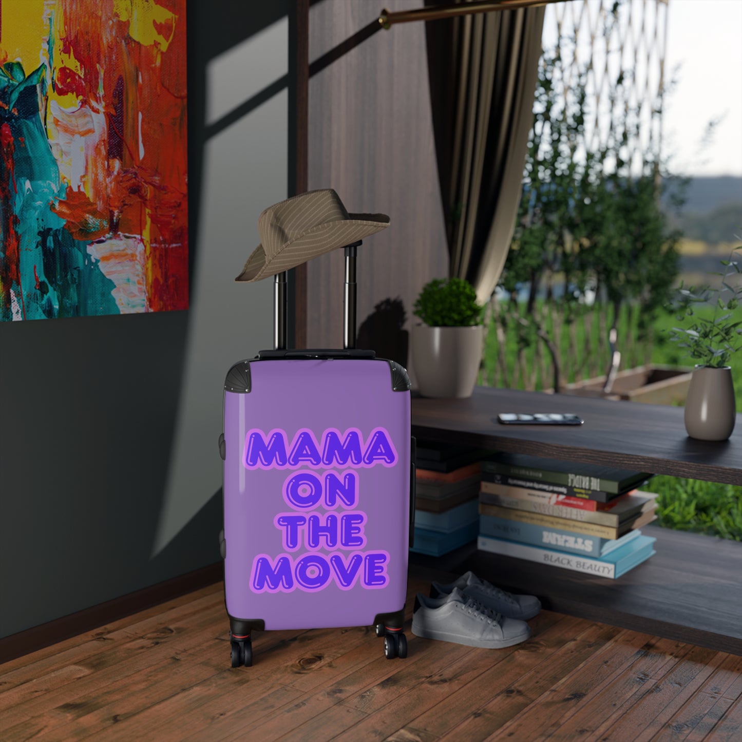 Purple Stylish Travel Suitcase - 'Mama On The Move' Luggage for Moms on the Go