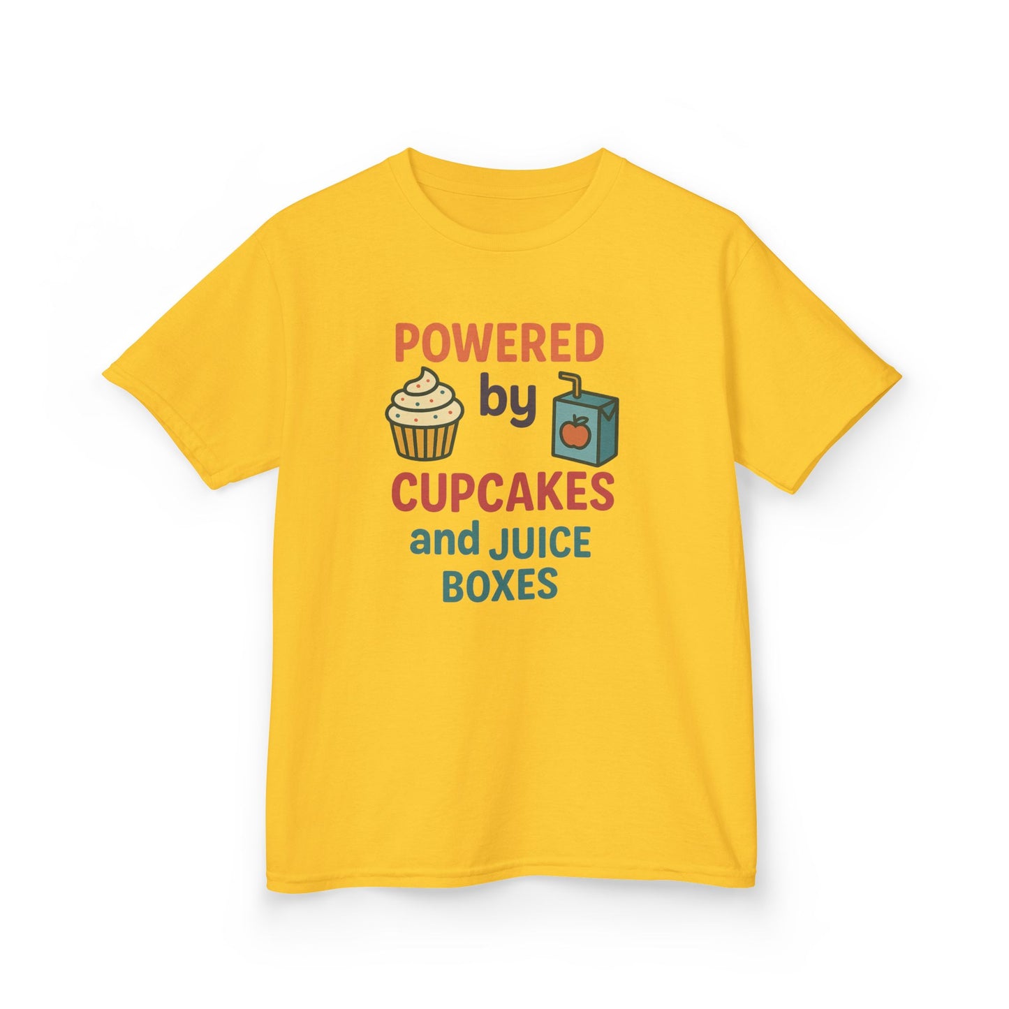 Powered by Cupcakes Kids Tee, Funny Kids T-Shirt, Cute Gift for Birthdays, Playdate Outfit, Cupcake Lover Apparel