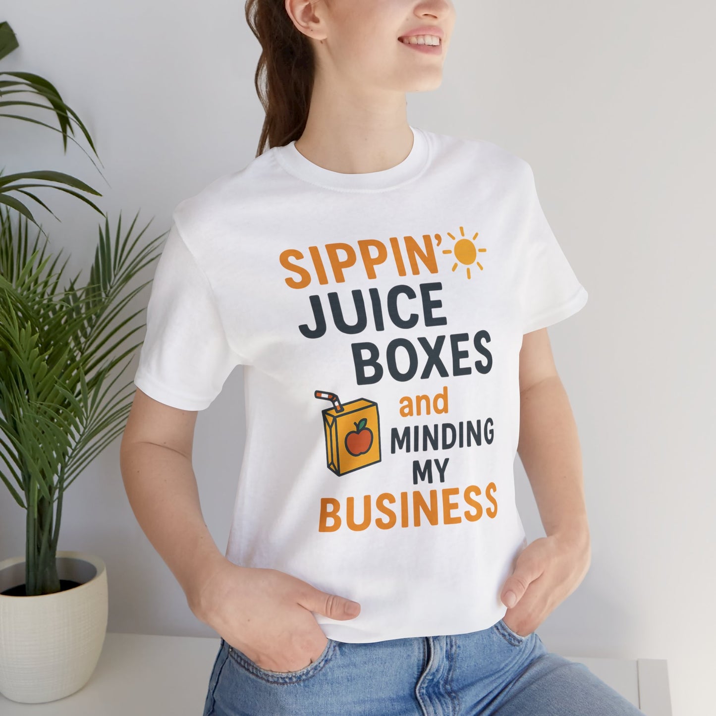 Sippin' Juice Boxes Graphic Tee, Fun Summer Shirt, Cute Gift for Kids, Playful Family Outing Top, Refreshing Summer Attire