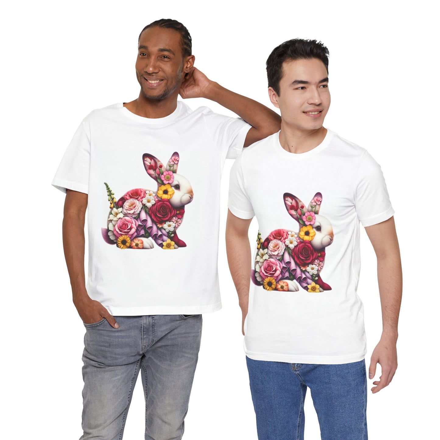 Floral Bunny Unisex T-Shirt, Spring Outfit, Easter Gift, Nature Lover Shirt, Cute Animal Tee, Vintage Floral Graphic Tee