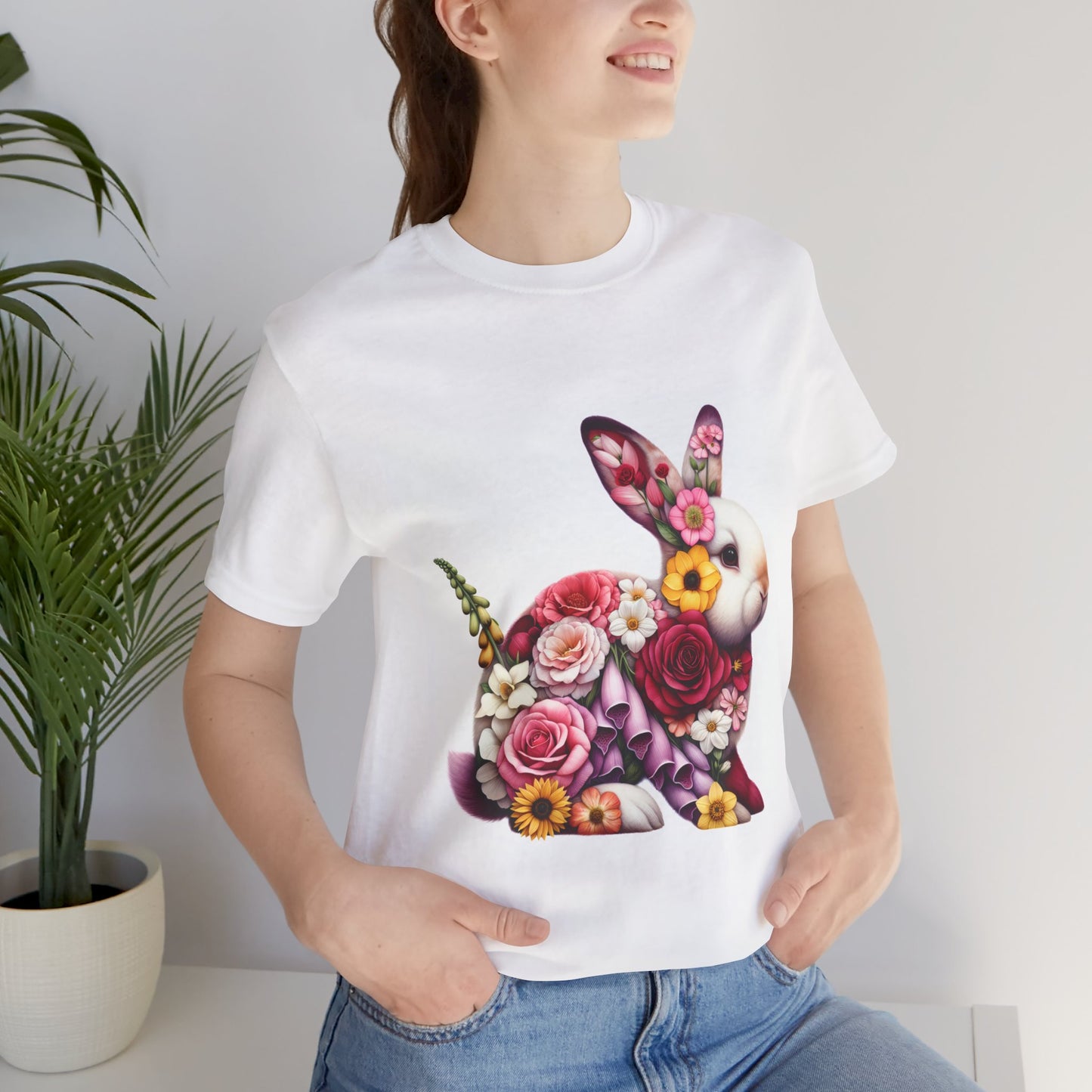 Floral Bunny Unisex T-Shirt, Spring Outfit, Easter Gift, Nature Lover Shirt, Cute Animal Tee, Vintage Floral Graphic Tee