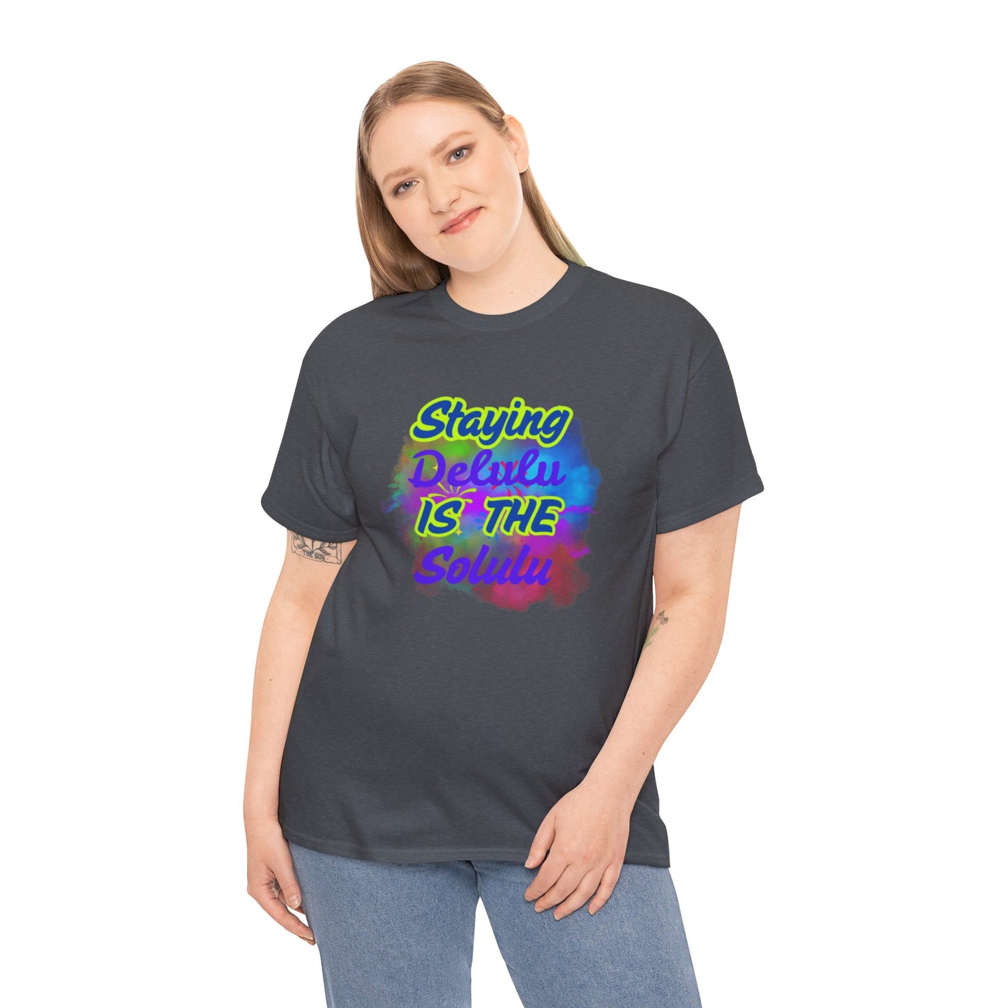 Colorful Staying Delulu Unisex Heavy Cotton Tee - Fun and Relaxed Vibe