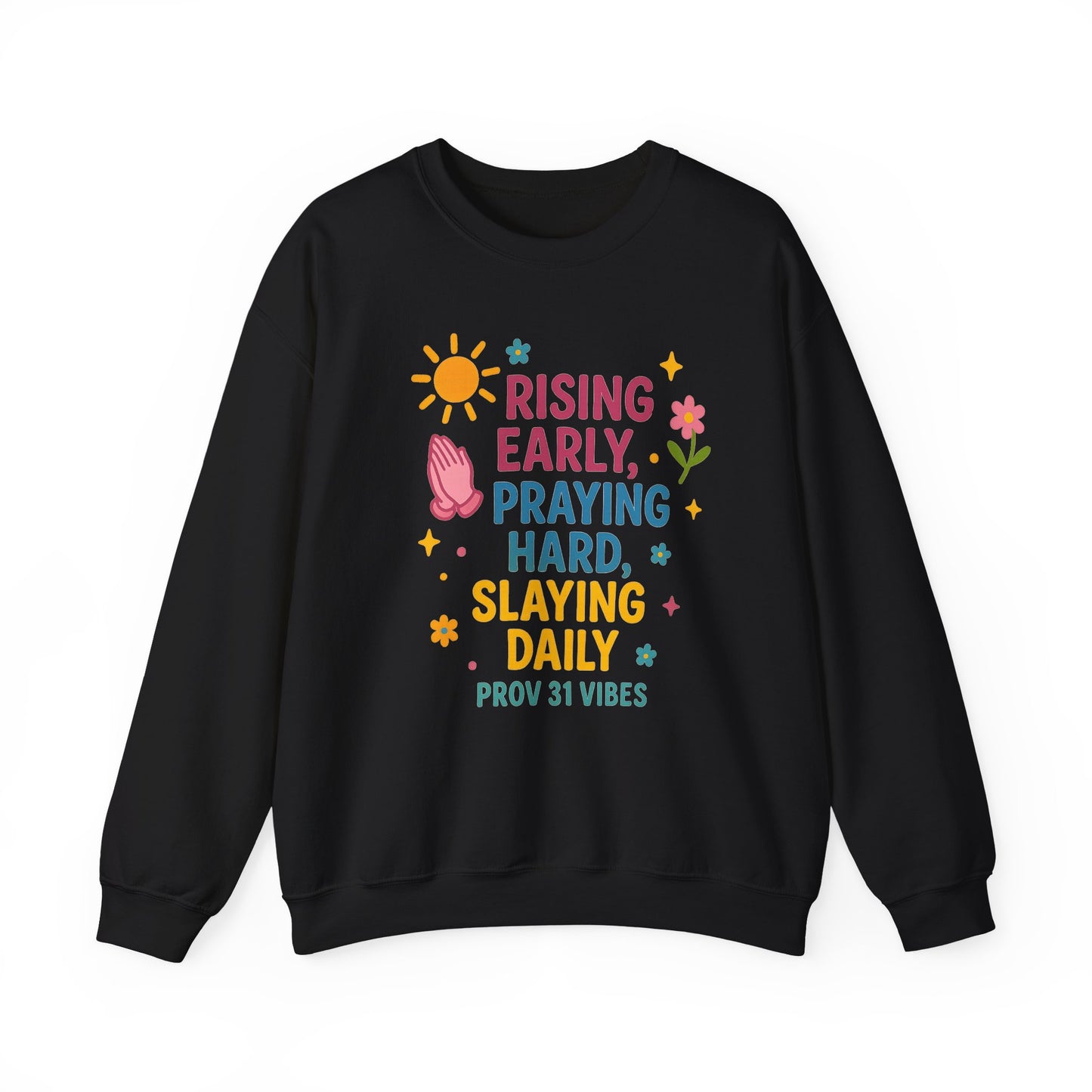 Risen & Slayin' Sweatshirt - Cozy Spiritual Gift for Her, Motivational Crewneck, Daily Inspiration Apparel, Church Outfit, Cute Casual Wear