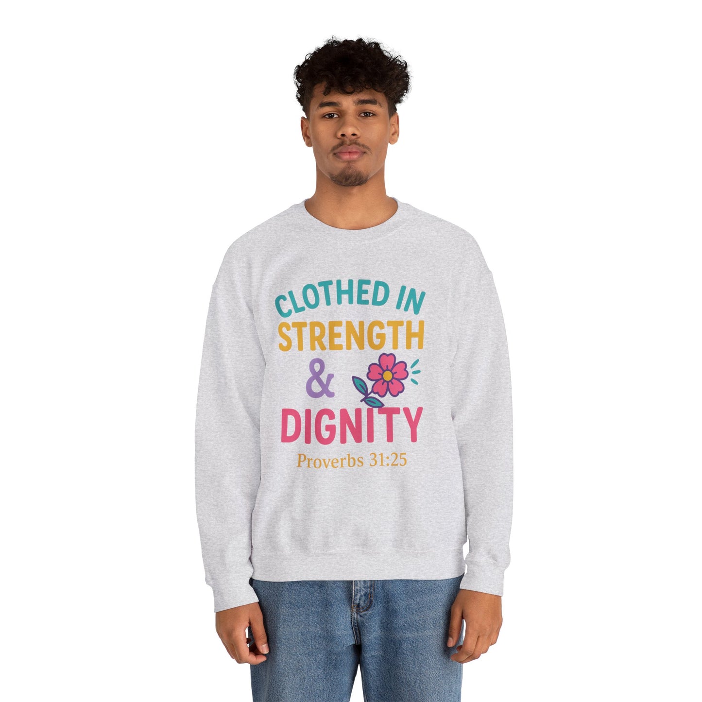 Strength & Dignity Sweatshirt for Women - Inspirational Crewneck, Perfect Gift for Moms, Birthdays, Encouragement, Proverbs 31:25