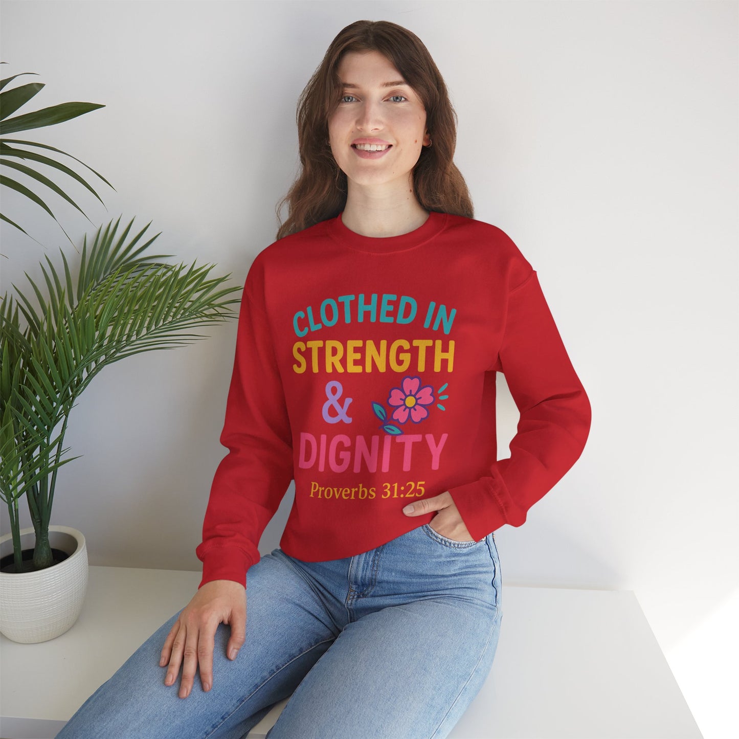 Strength & Dignity Sweatshirt for Women - Inspirational Crewneck, Perfect Gift for Moms, Birthdays, Encouragement, Proverbs 31:25