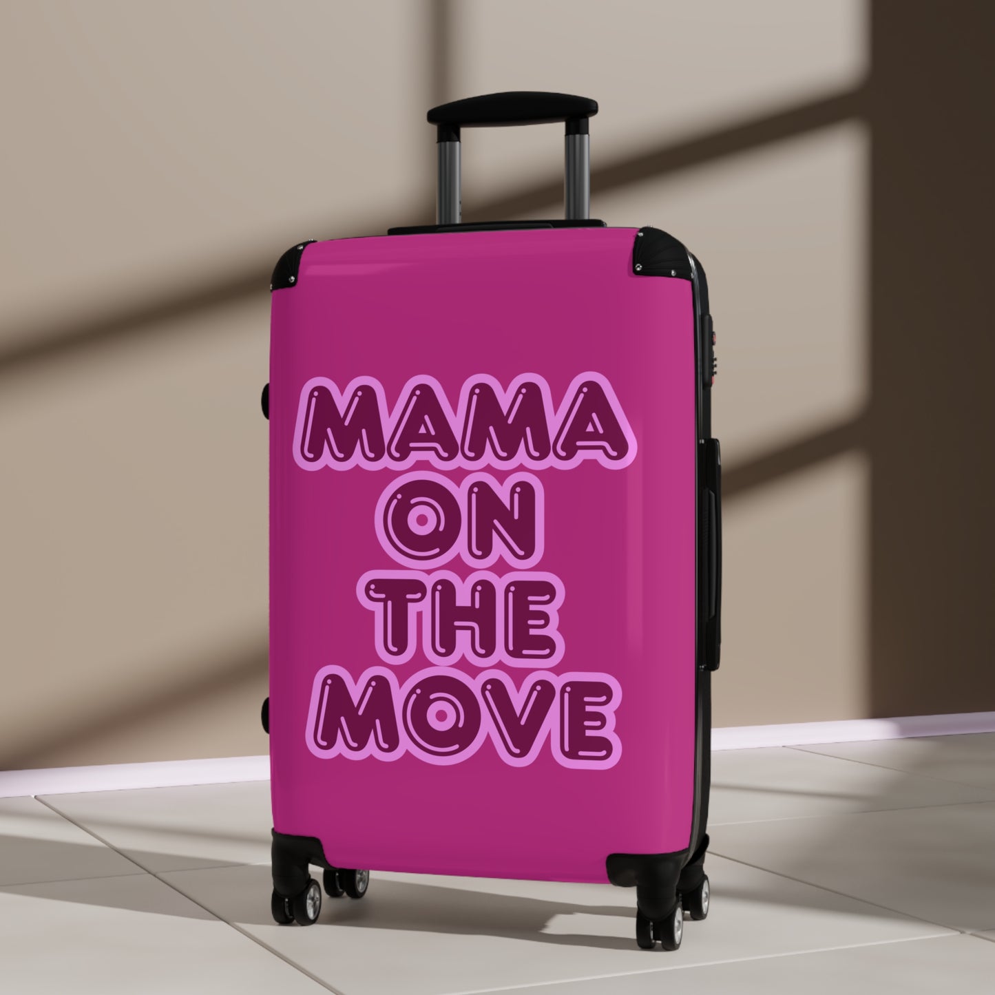 Pink Stylish Travel Suitcase - 'Mama On The Move' Luggage for Moms on the Go