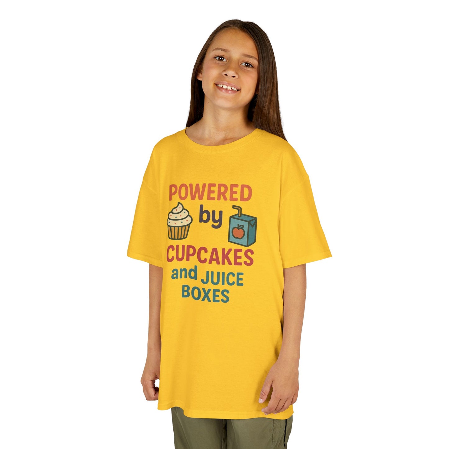 Powered by Cupcakes Kids Tee, Funny Kids T-Shirt, Cute Gift for Birthdays, Playdate Outfit, Cupcake Lover Apparel