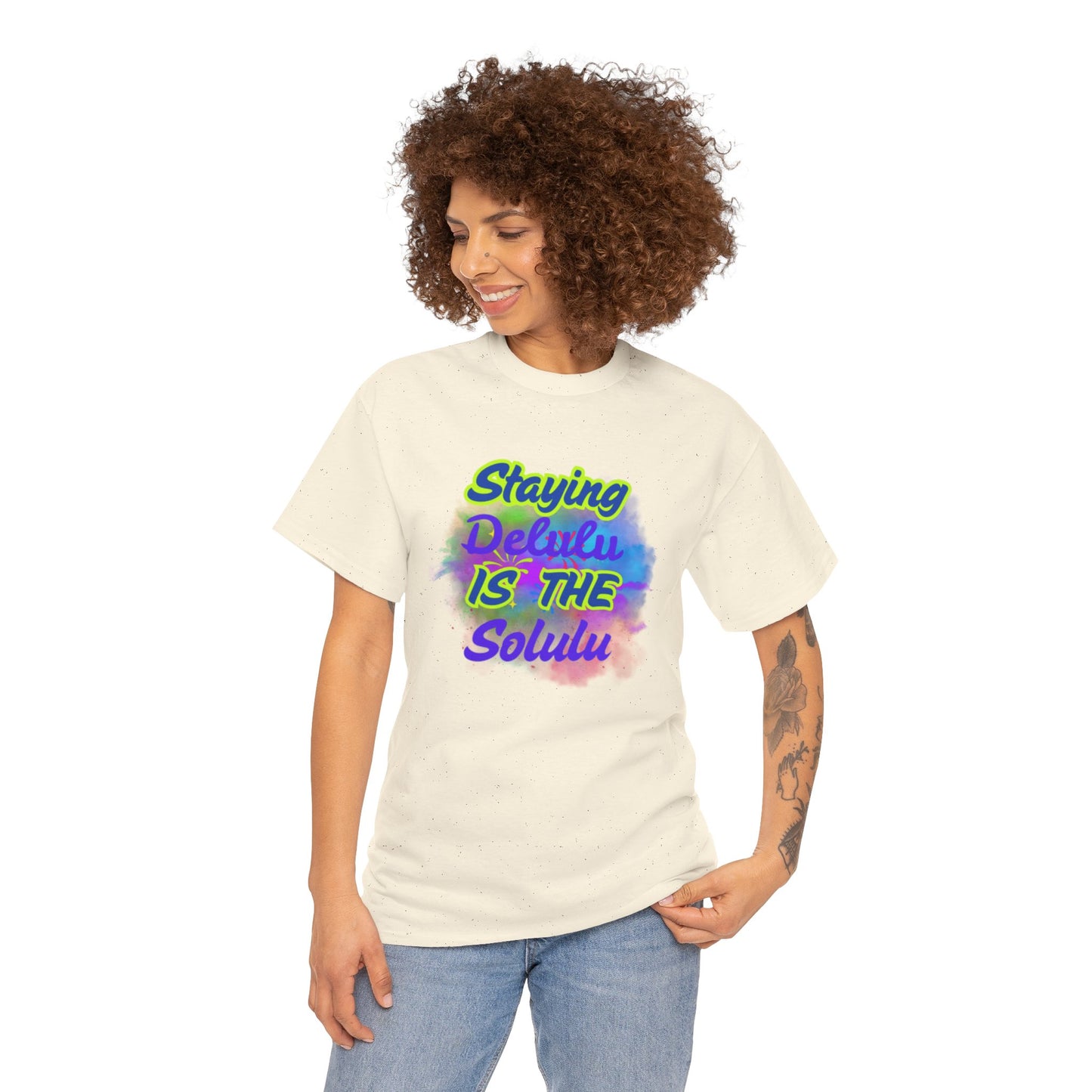 Colorful Staying Delulu Unisex Heavy Cotton Tee - Fun and Relaxed Vibe