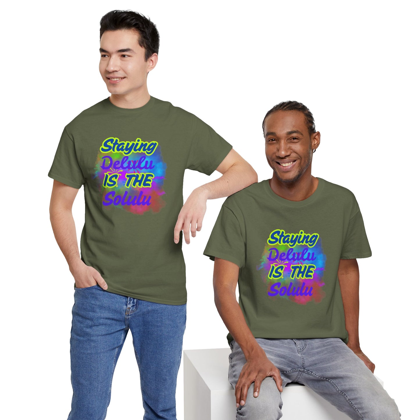 Colorful Staying Delulu Unisex Heavy Cotton Tee - Fun and Relaxed Vibe