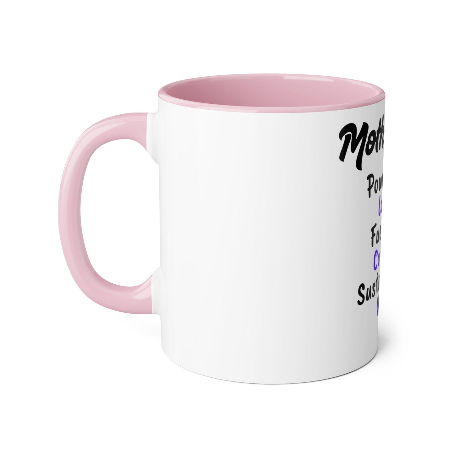 Inspirational Motherhood Mug - Powered by Love, Fueled by Coffee, Sustained by Win - 11oz Accent Mug