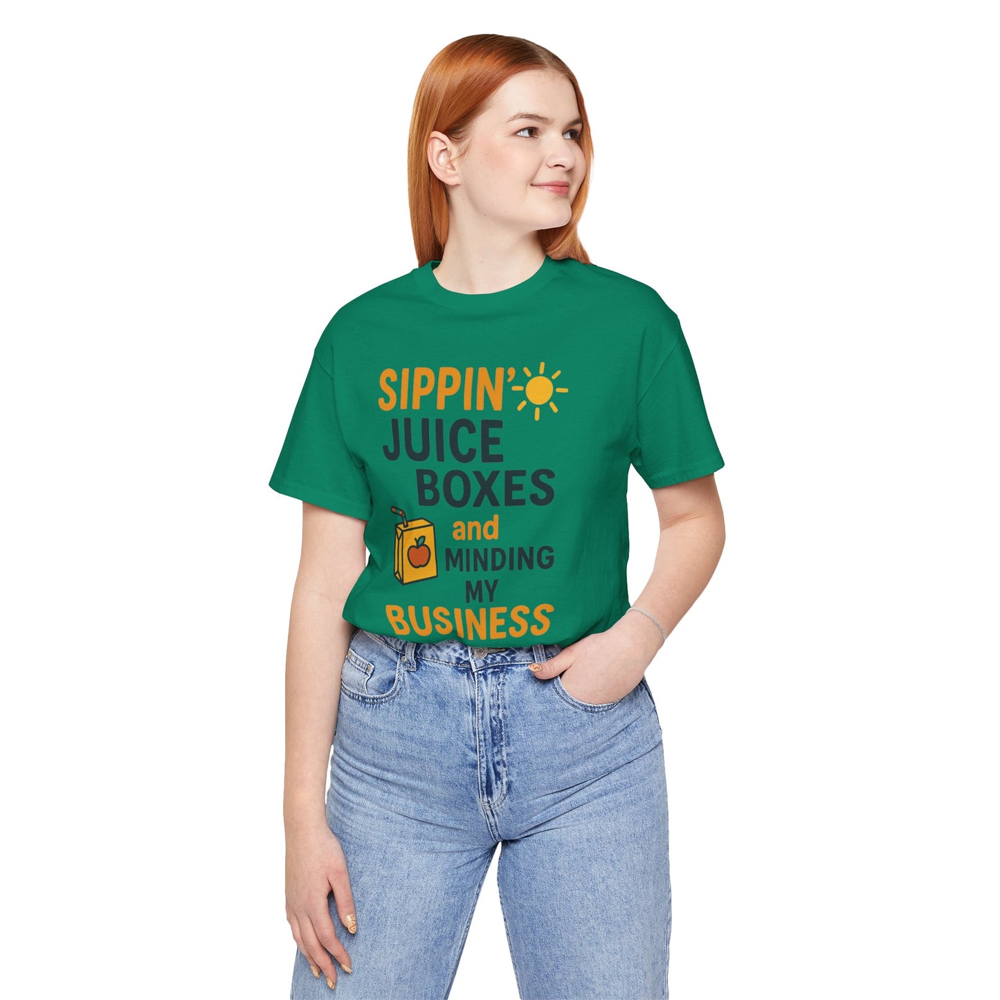 Sippin' Juice Boxes Graphic Tee, Fun Summer Shirt, Cute Gift for Kids, Playful Family Outing Top, Refreshing Summer Attire