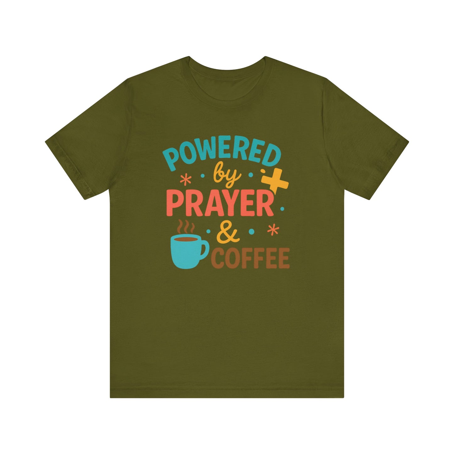 Powered by Prayer & Coffee Unisex Tee, Inspirational T-Shirt, Gift for Coffee Lovers, Christian Apparel, Relaxed Fit Top