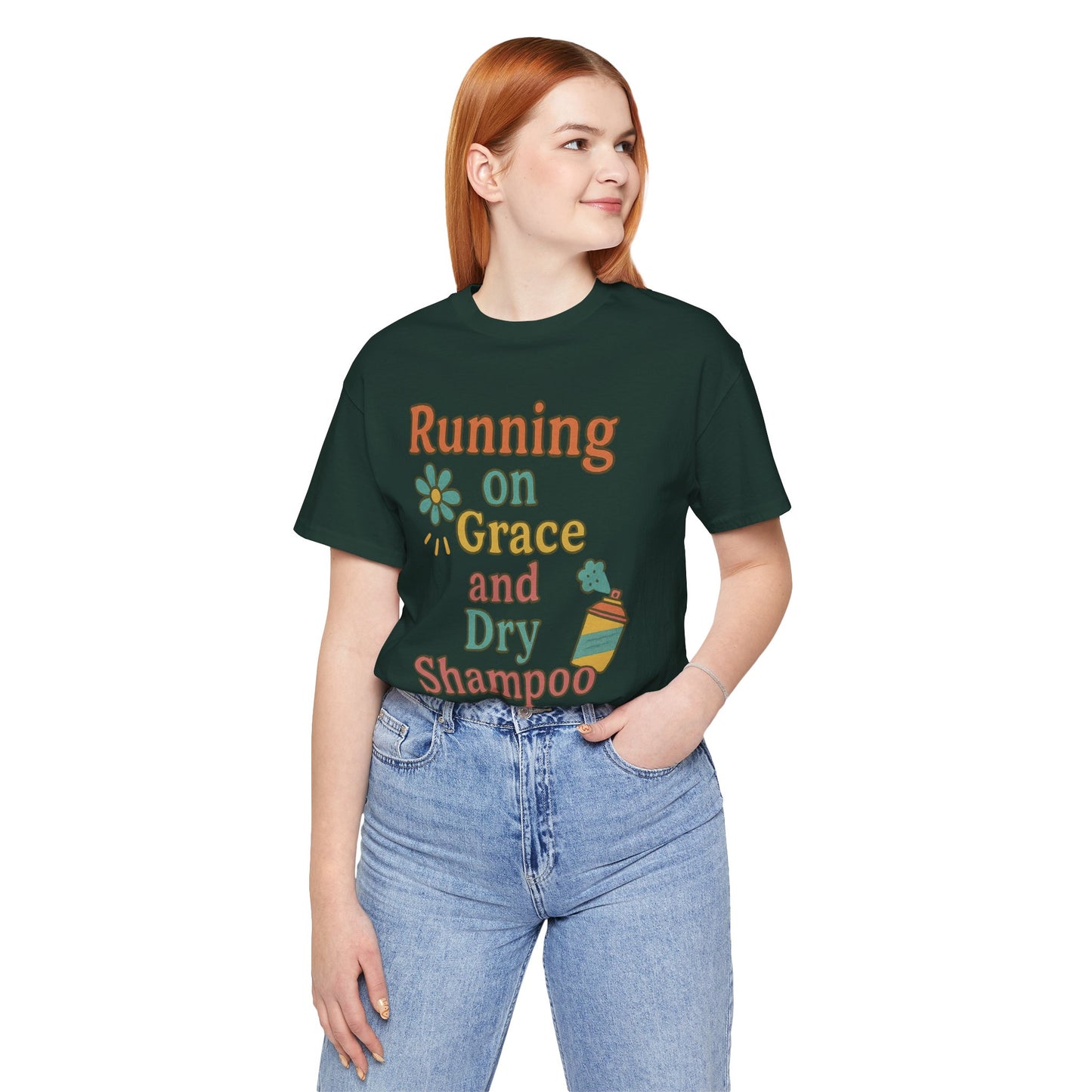 Running on Grace and Dry Shampoo Tee, Funny T-Shirt for Moms, Comfortable Everyday Wear, Gift for Hair Lovers, Trendy Casual Style