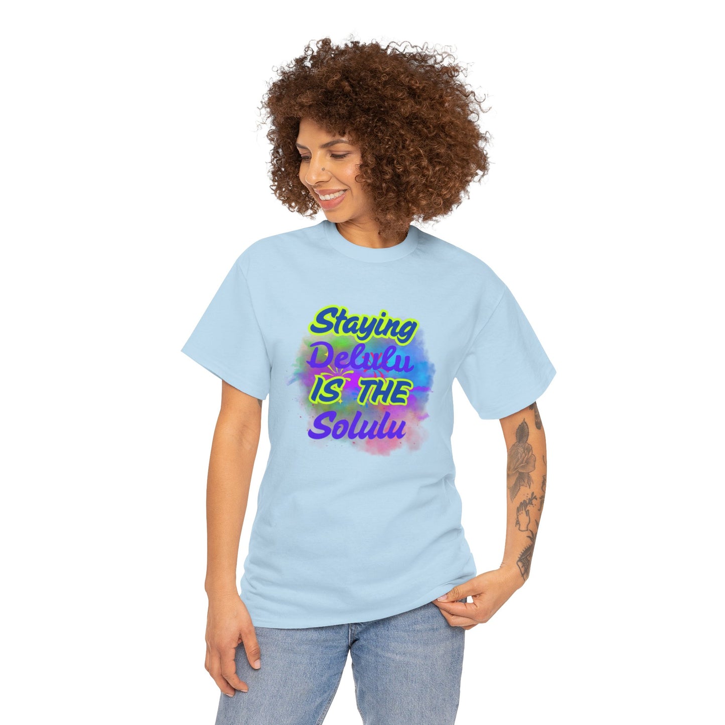 Colorful Staying Delulu Unisex Heavy Cotton Tee - Fun and Relaxed Vibe