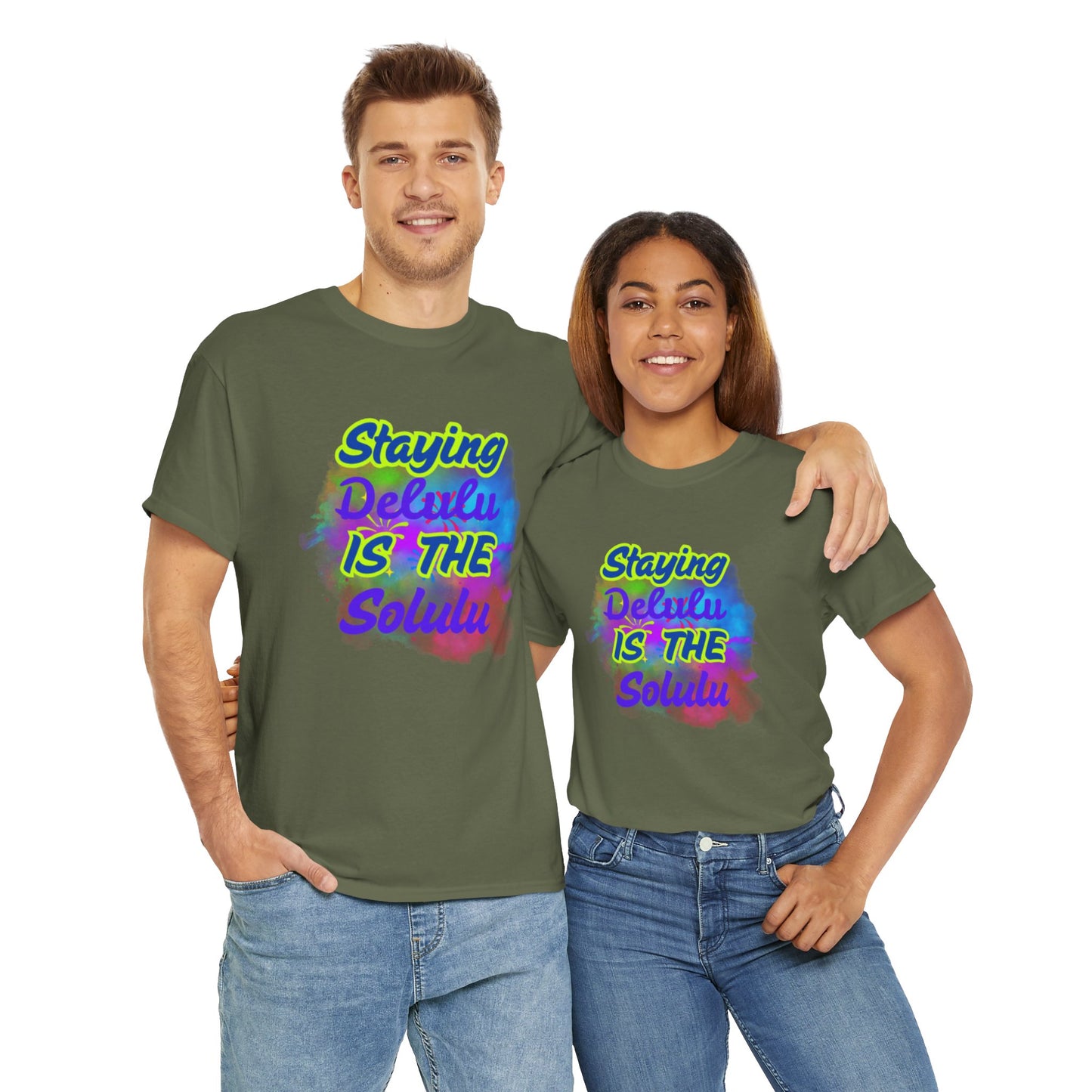 Colorful Staying Delulu Unisex Heavy Cotton Tee - Fun and Relaxed Vibe