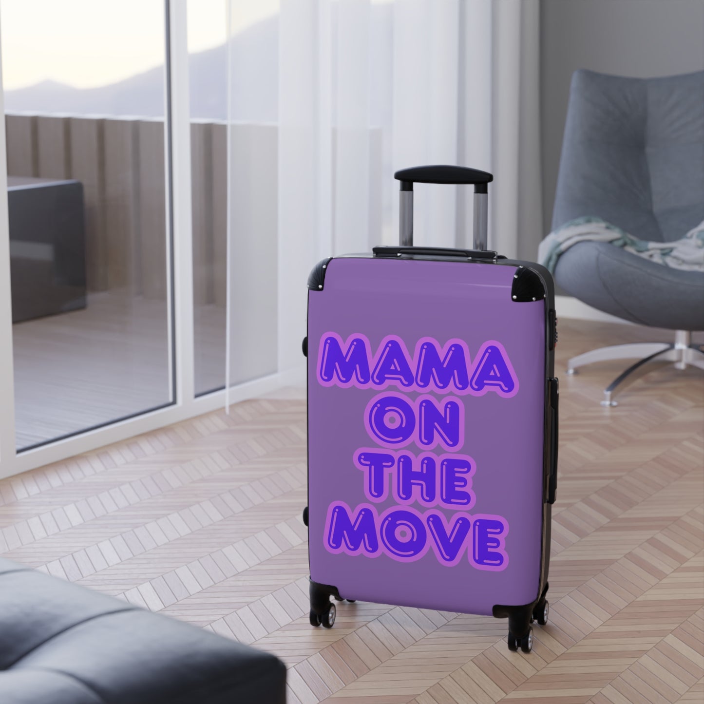 Purple Stylish Travel Suitcase - 'Mama On The Move' Luggage for Moms on the Go