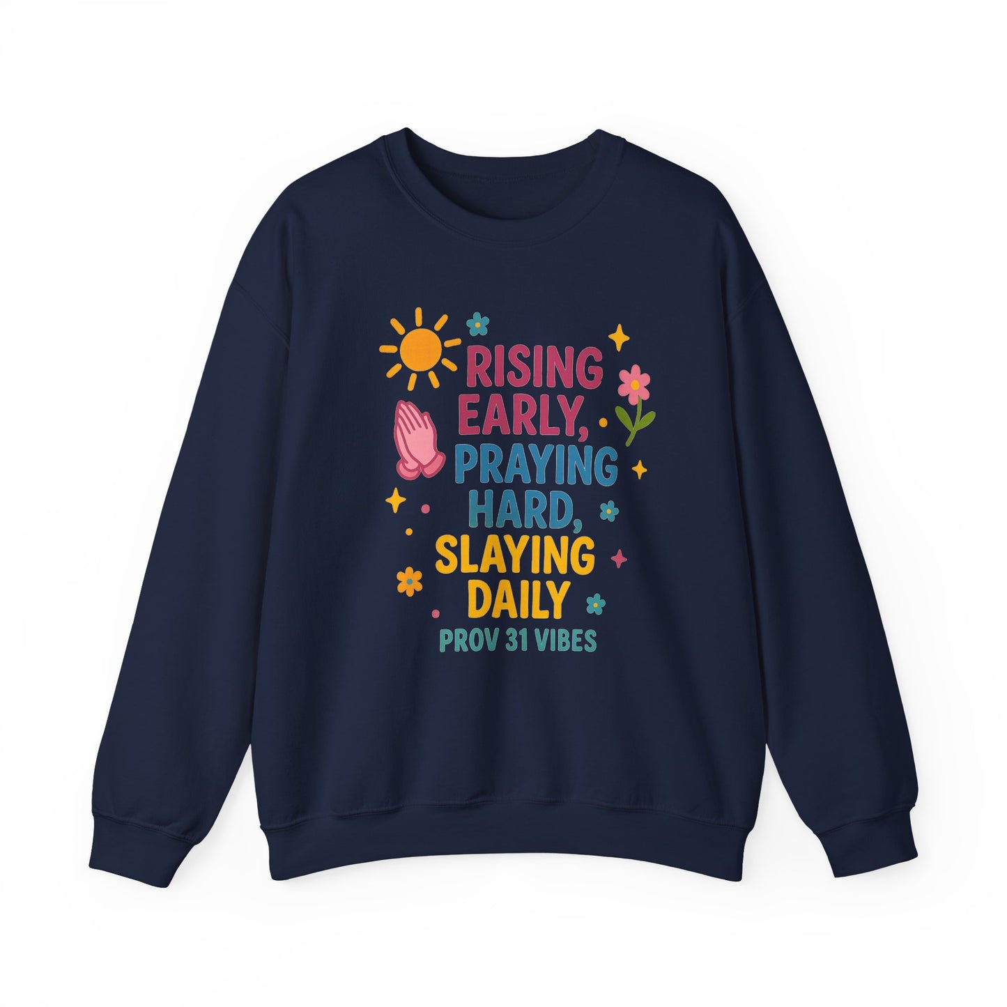 Risen & Slayin' Sweatshirt - Cozy Spiritual Gift for Her, Motivational Crewneck, Daily Inspiration Apparel, Church Outfit, Cute Casual Wear