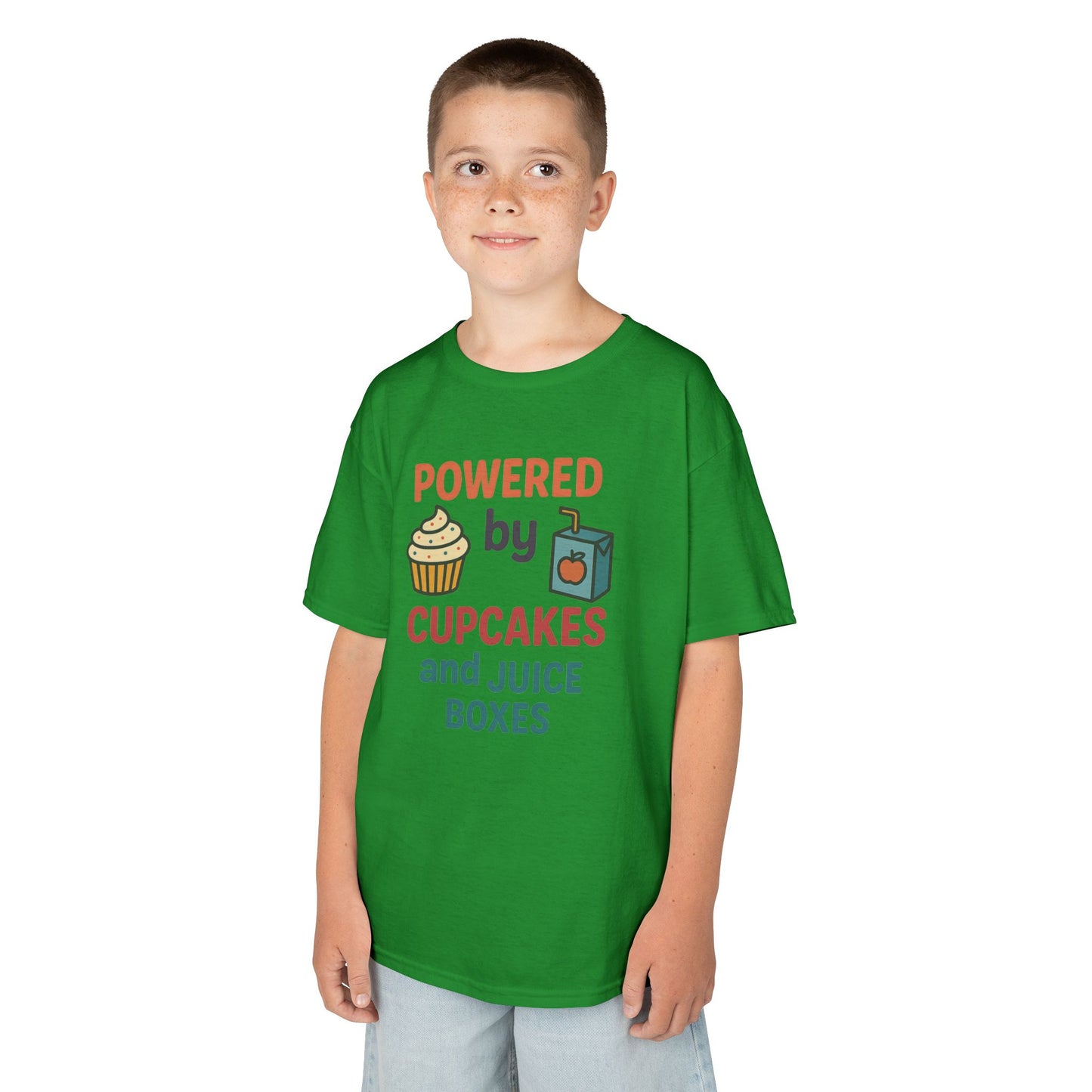 Powered by Cupcakes Kids Tee, Funny Kids T-Shirt, Cute Gift for Birthdays, Playdate Outfit, Cupcake Lover Apparel