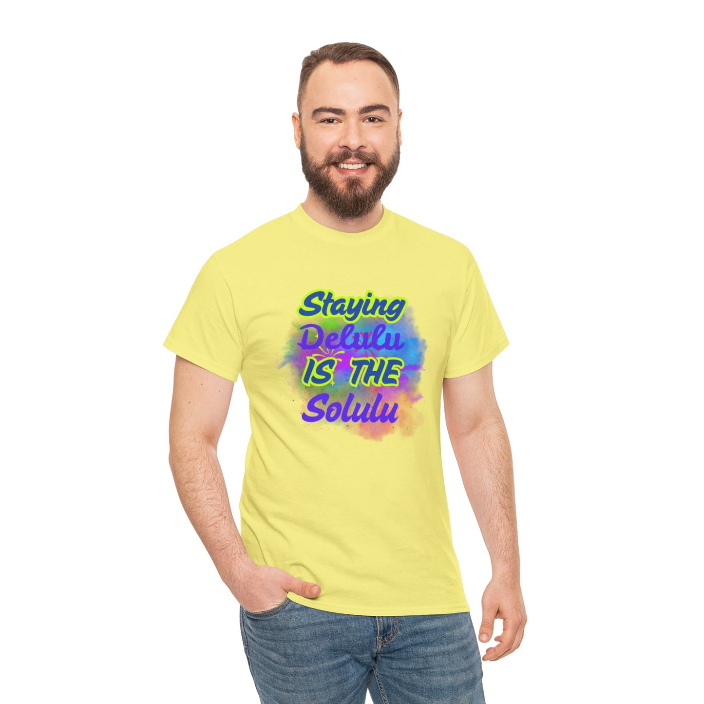 Colorful Staying Delulu Unisex Heavy Cotton Tee - Fun and Relaxed Vibe