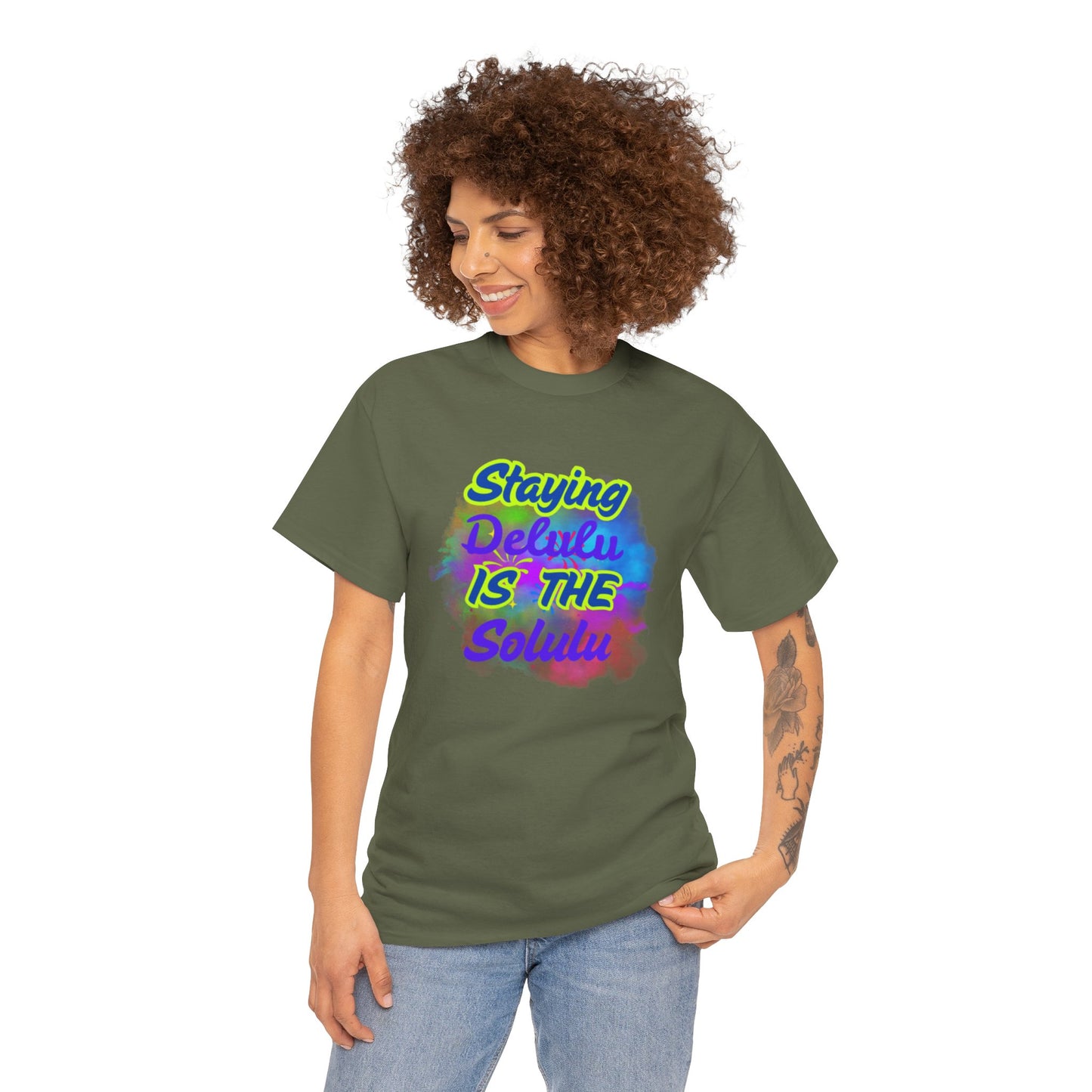 Colorful Staying Delulu Unisex Heavy Cotton Tee - Fun and Relaxed Vibe