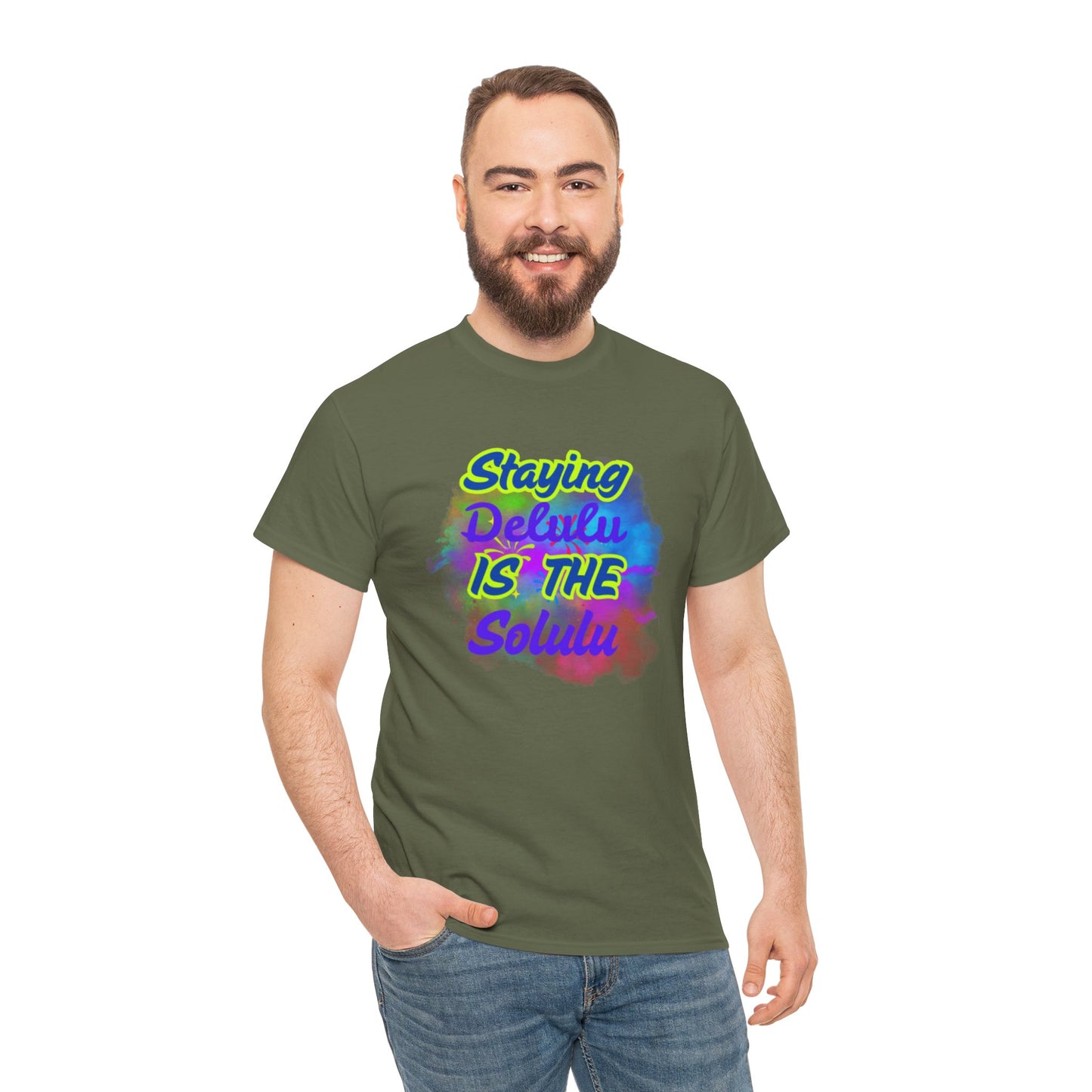 Colorful Staying Delulu Unisex Heavy Cotton Tee - Fun and Relaxed Vibe