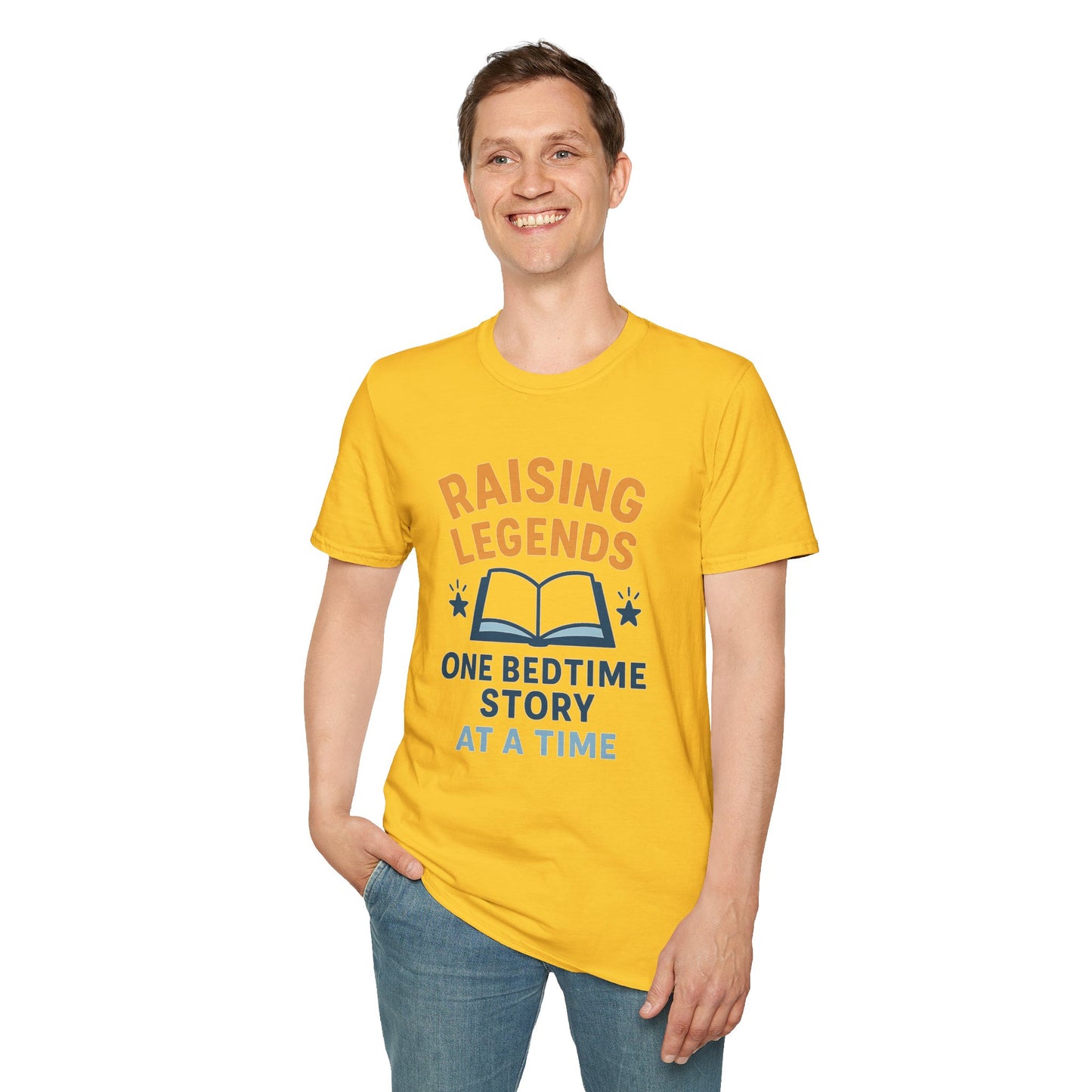Raising Legends Bedtime Story T-Shirt, Unisex Softstyle Tee for Parents, Gift for Baby Showers, Kids' Birthdays, Cozy Casual Wear