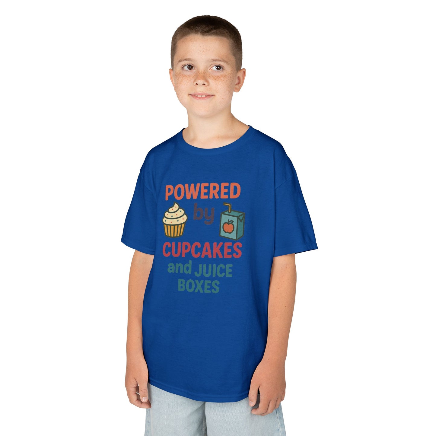 Powered by Cupcakes Kids Tee, Funny Kids T-Shirt, Cute Gift for Birthdays, Playdate Outfit, Cupcake Lover Apparel