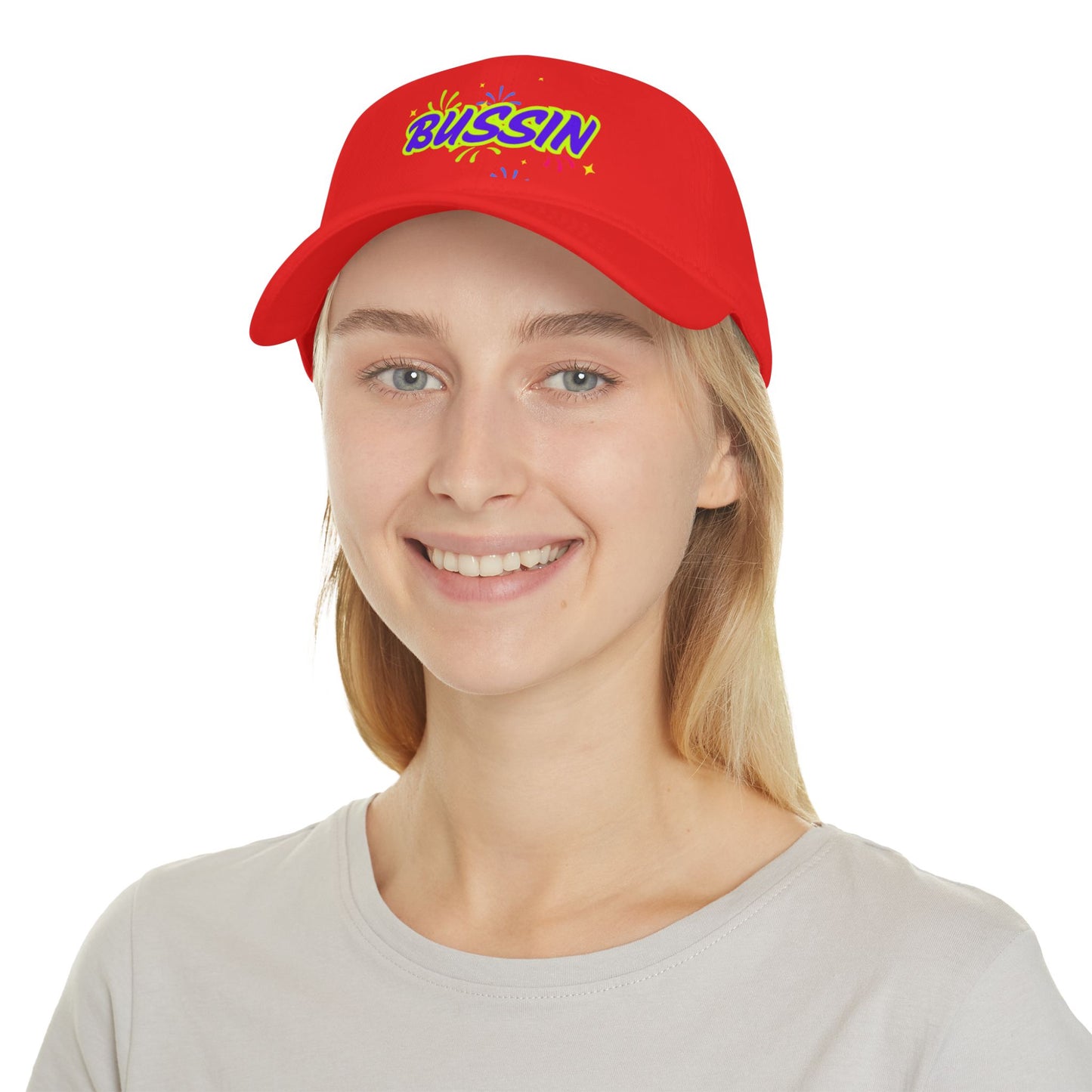 Bussin Low Profile Baseball Cap - Fun Red Cap for Casual Outings & Celebrations