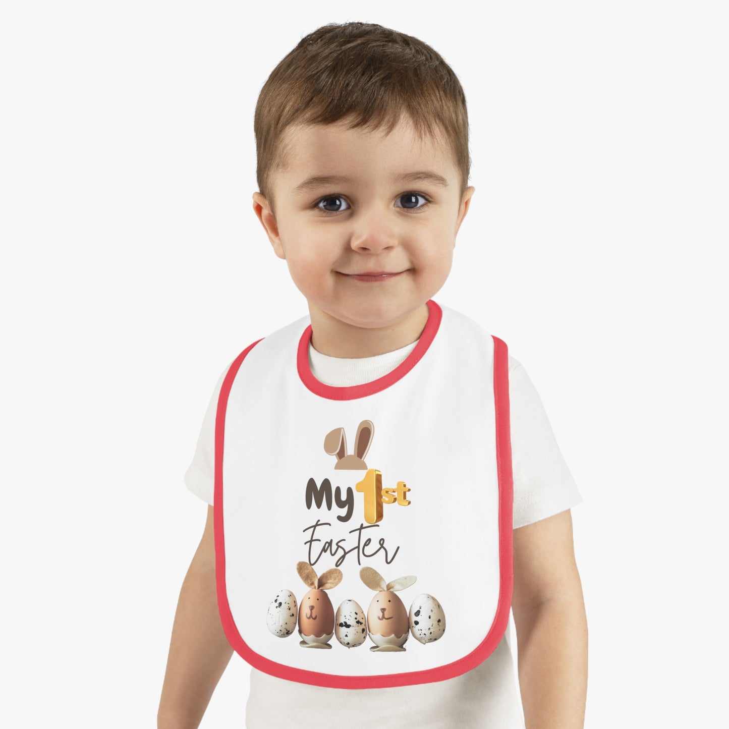 My 1st Easter Baby Bib - Cute Contrast Trim Jersey Bib for Newborns