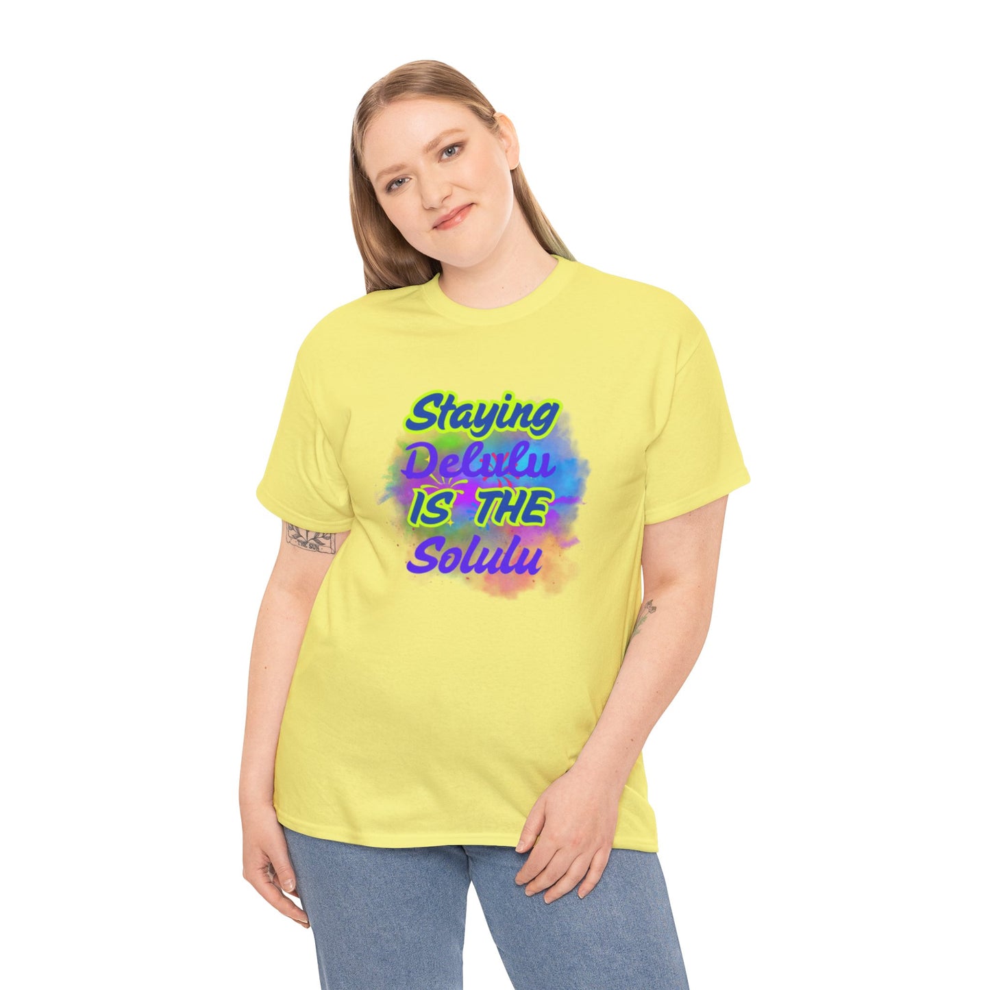 Colorful Staying Delulu Unisex Heavy Cotton Tee - Fun and Relaxed Vibe