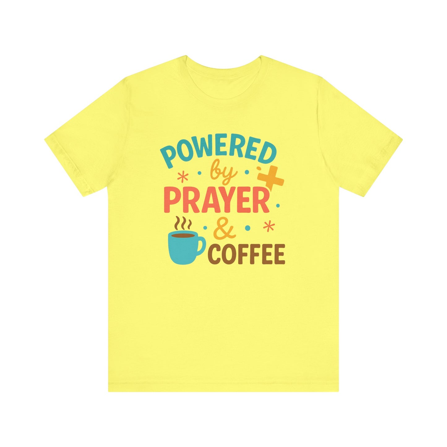 Powered by Prayer & Coffee Unisex Tee, Inspirational T-Shirt, Gift for Coffee Lovers, Christian Apparel, Relaxed Fit Top