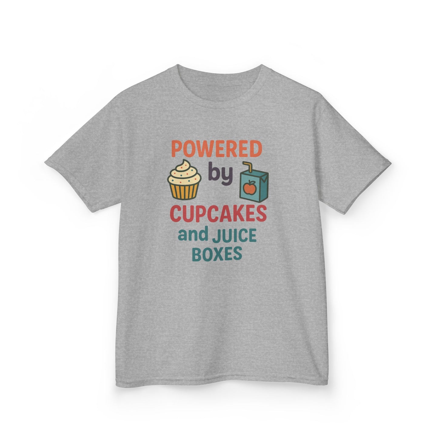 Powered by Cupcakes Kids Tee, Funny Kids T-Shirt, Cute Gift for Birthdays, Playdate Outfit, Cupcake Lover Apparel