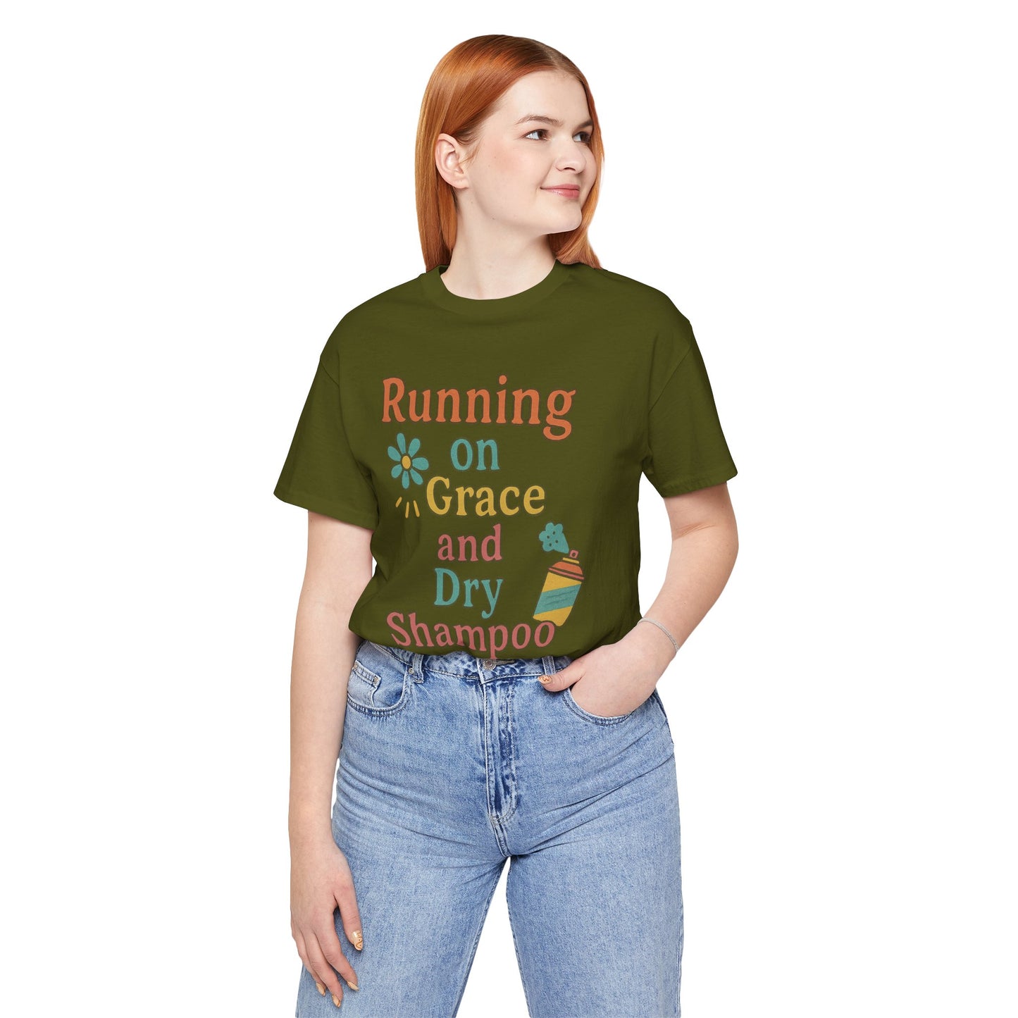 Running on Grace and Dry Shampoo Tee, Funny T-Shirt for Moms, Comfortable Everyday Wear, Gift for Hair Lovers, Trendy Casual Style