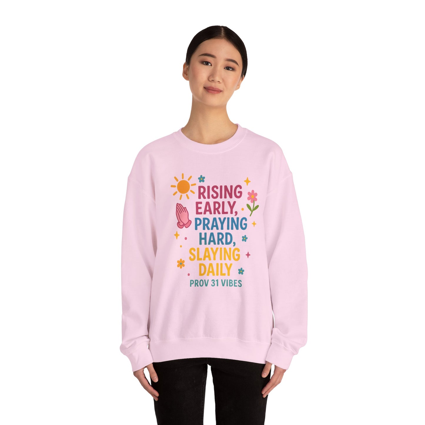 Risen & Slayin' Sweatshirt - Cozy Spiritual Gift for Her, Motivational Crewneck, Daily Inspiration Apparel, Church Outfit, Cute Casual Wear