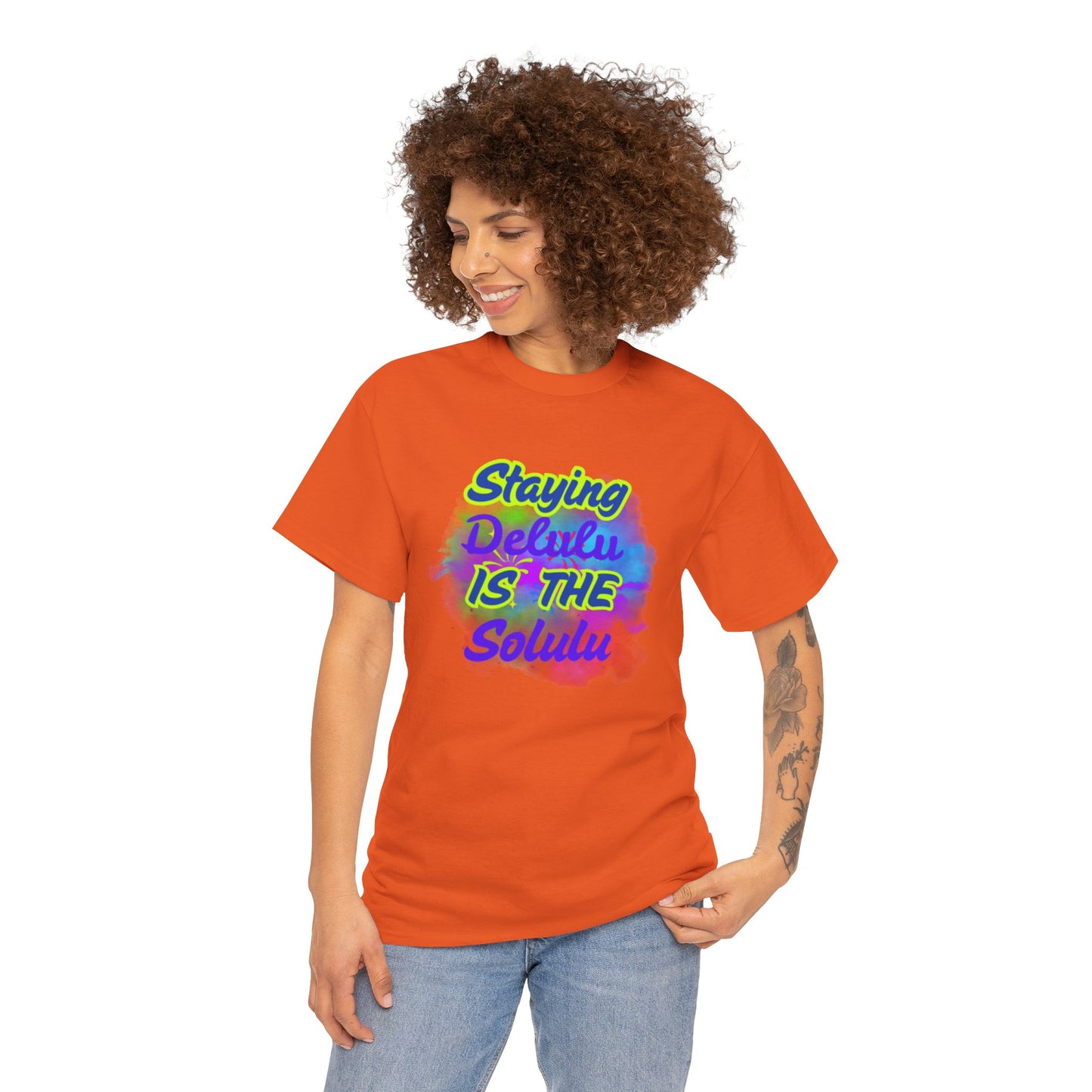 Colorful Staying Delulu Unisex Heavy Cotton Tee - Fun and Relaxed Vibe