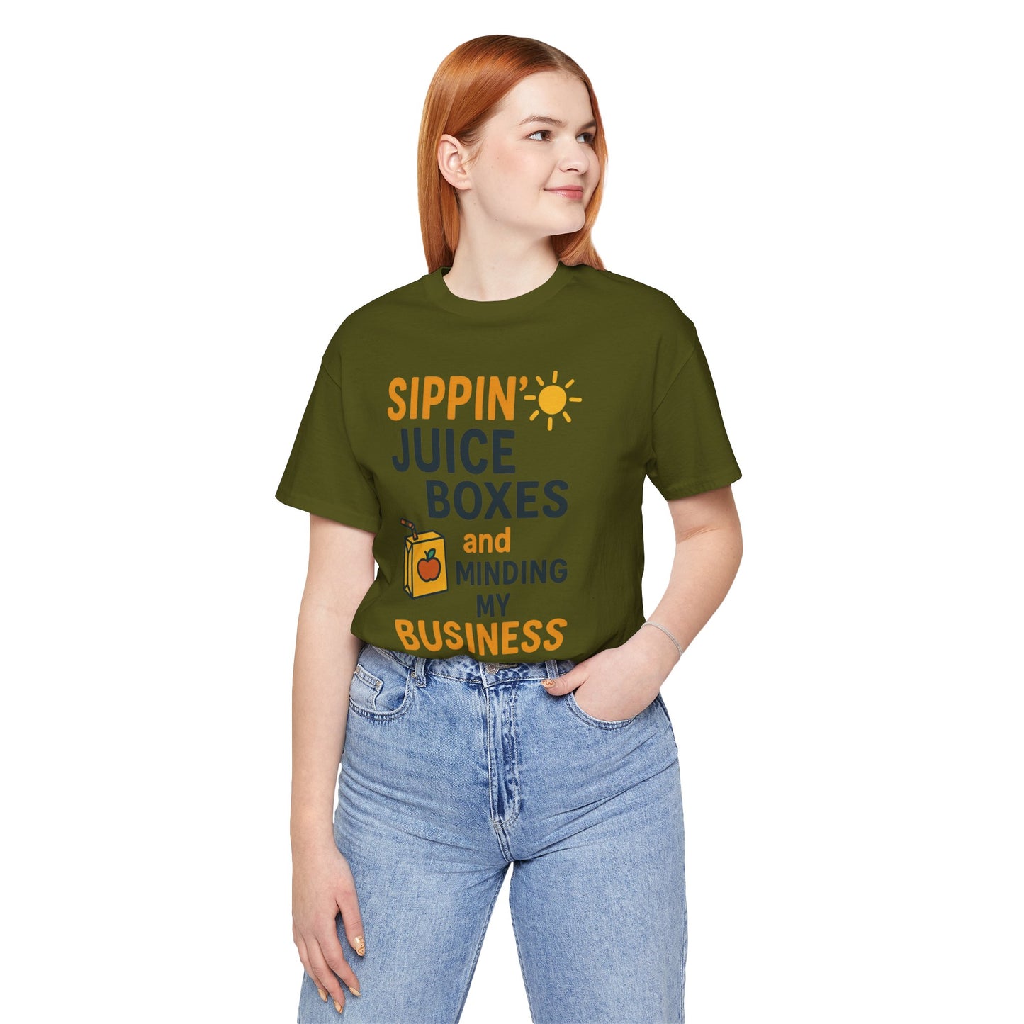 Sippin' Juice Boxes Graphic Tee, Fun Summer Shirt, Cute Gift for Kids, Playful Family Outing Top, Refreshing Summer Attire