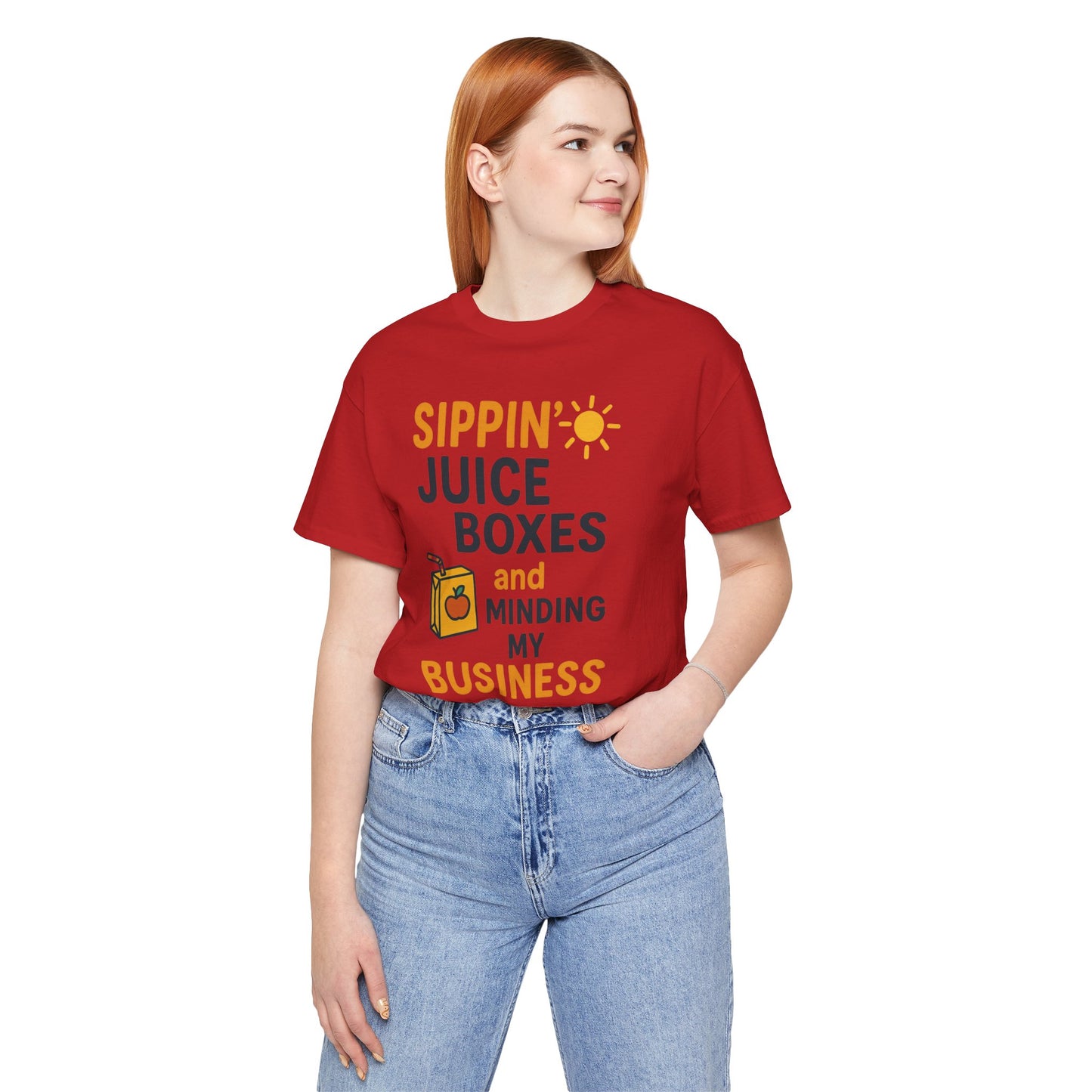 Sippin' Juice Boxes Graphic Tee, Fun Summer Shirt, Cute Gift for Kids, Playful Family Outing Top, Refreshing Summer Attire