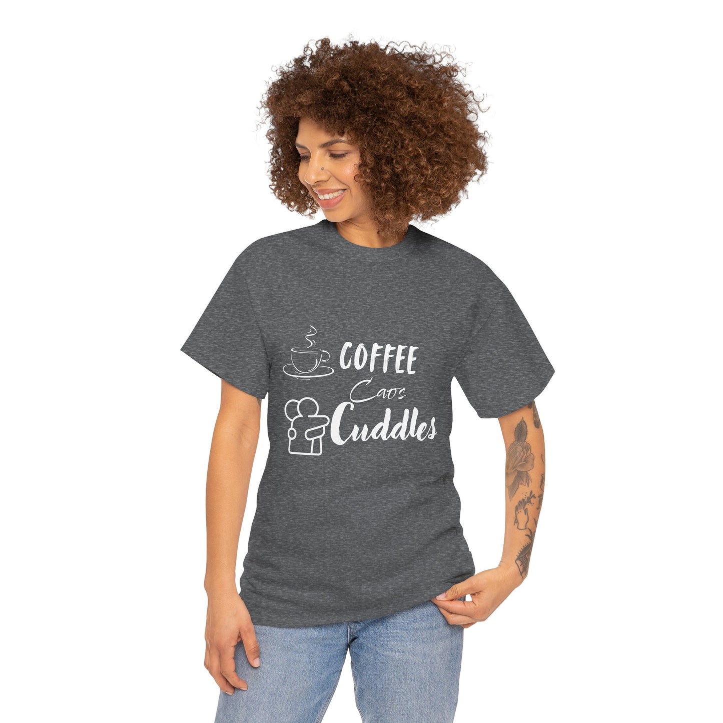 Cozy Coffee Cuddles Unisex Heavy Cotton Tee- Women