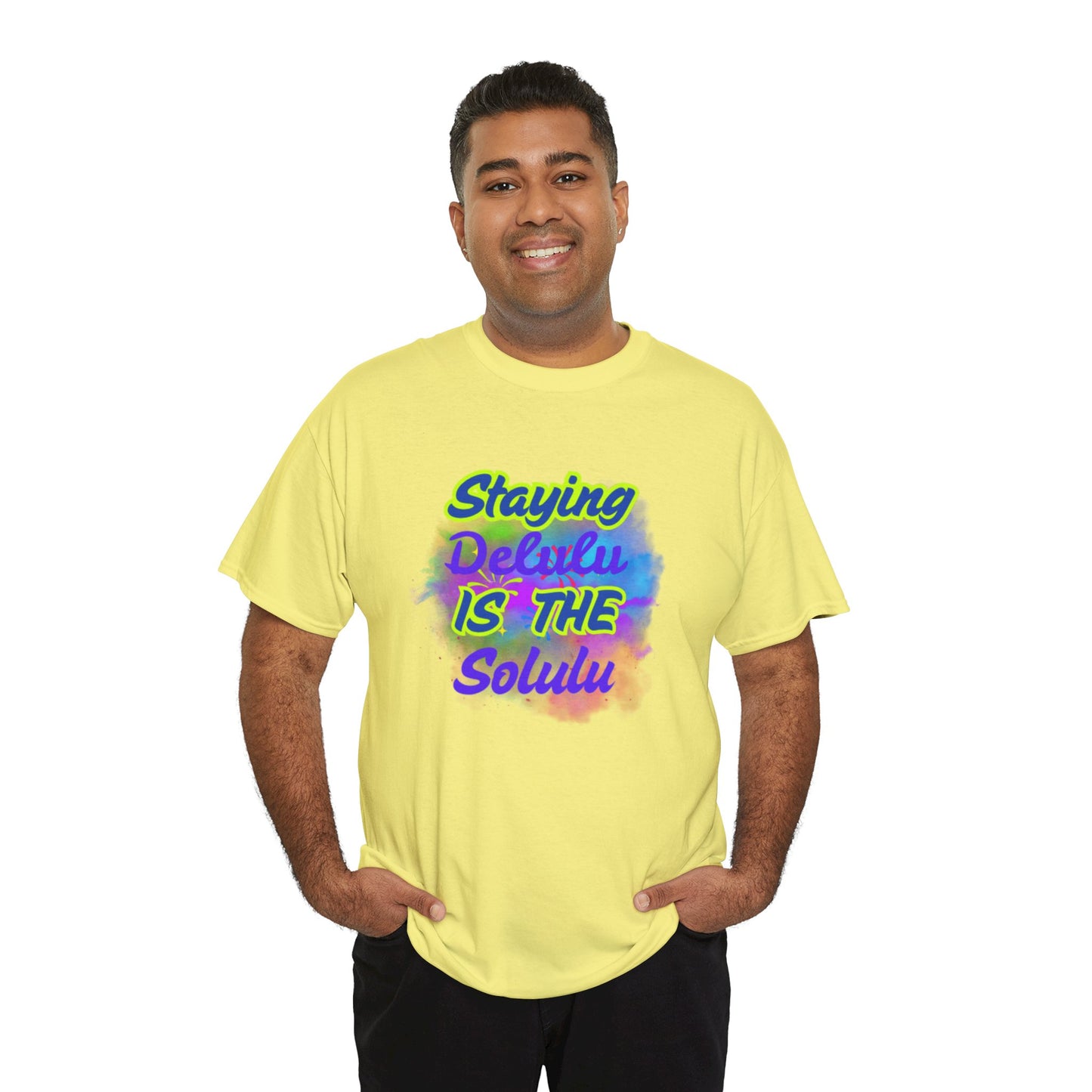 Colorful Staying Delulu Unisex Heavy Cotton Tee - Fun and Relaxed Vibe