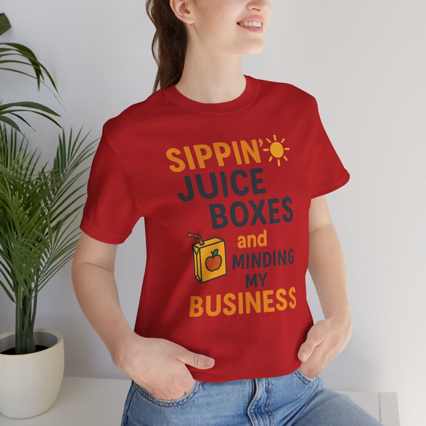 Sippin' Juice Boxes Graphic Tee, Fun Summer Shirt, Cute Gift for Kids, Playful Family Outing Top, Refreshing Summer Attire