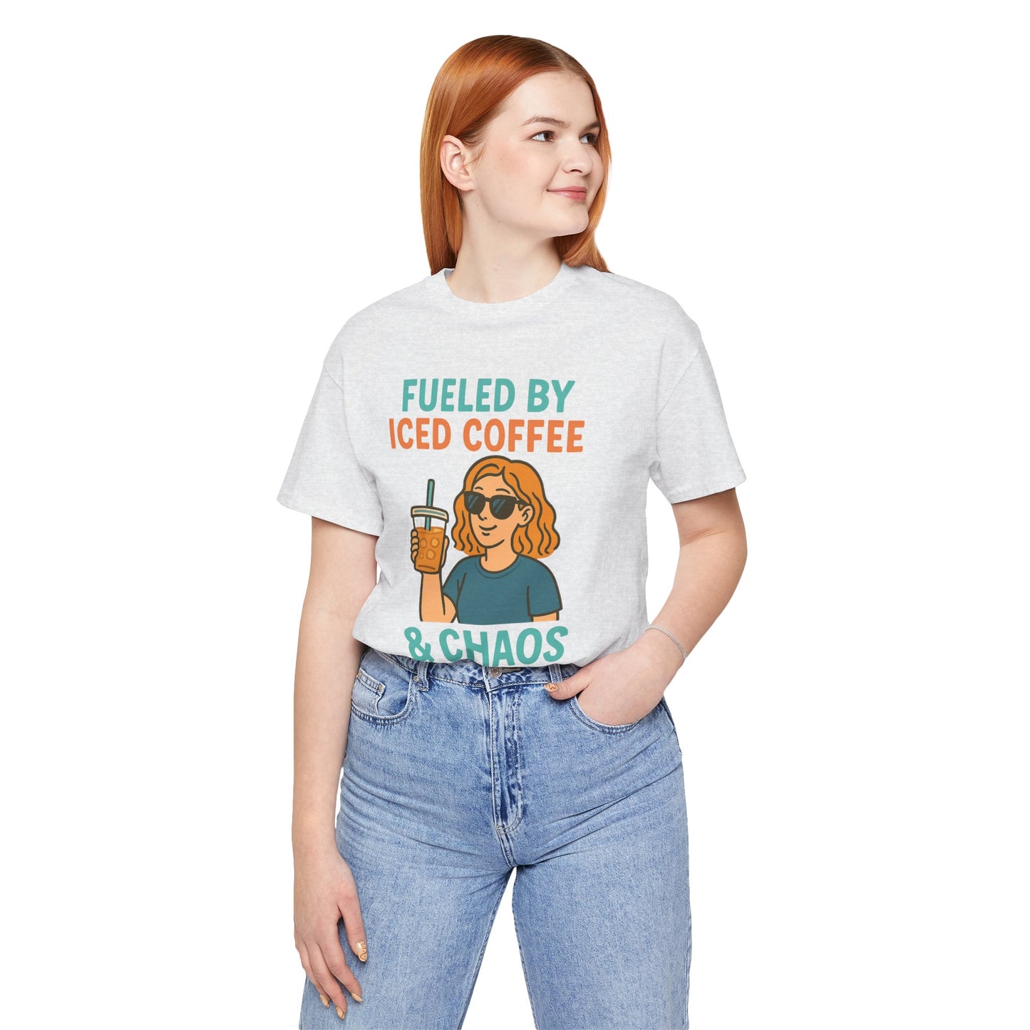 Fueled by Iced Coffee Unisex Tee, Summer Vibe Shirt, Coffee Lover Gift, Casual Wear, Gift for Friends, Funny Graphic Tee