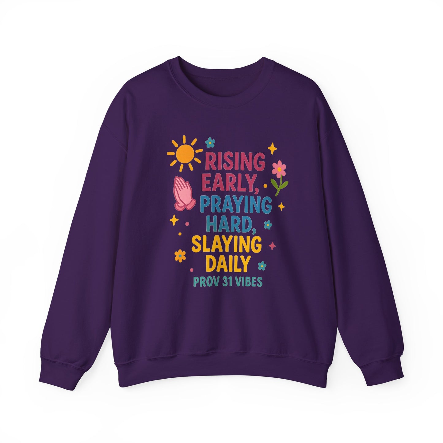 Risen & Slayin' Sweatshirt - Cozy Spiritual Gift for Her, Motivational Crewneck, Daily Inspiration Apparel, Church Outfit, Cute Casual Wear