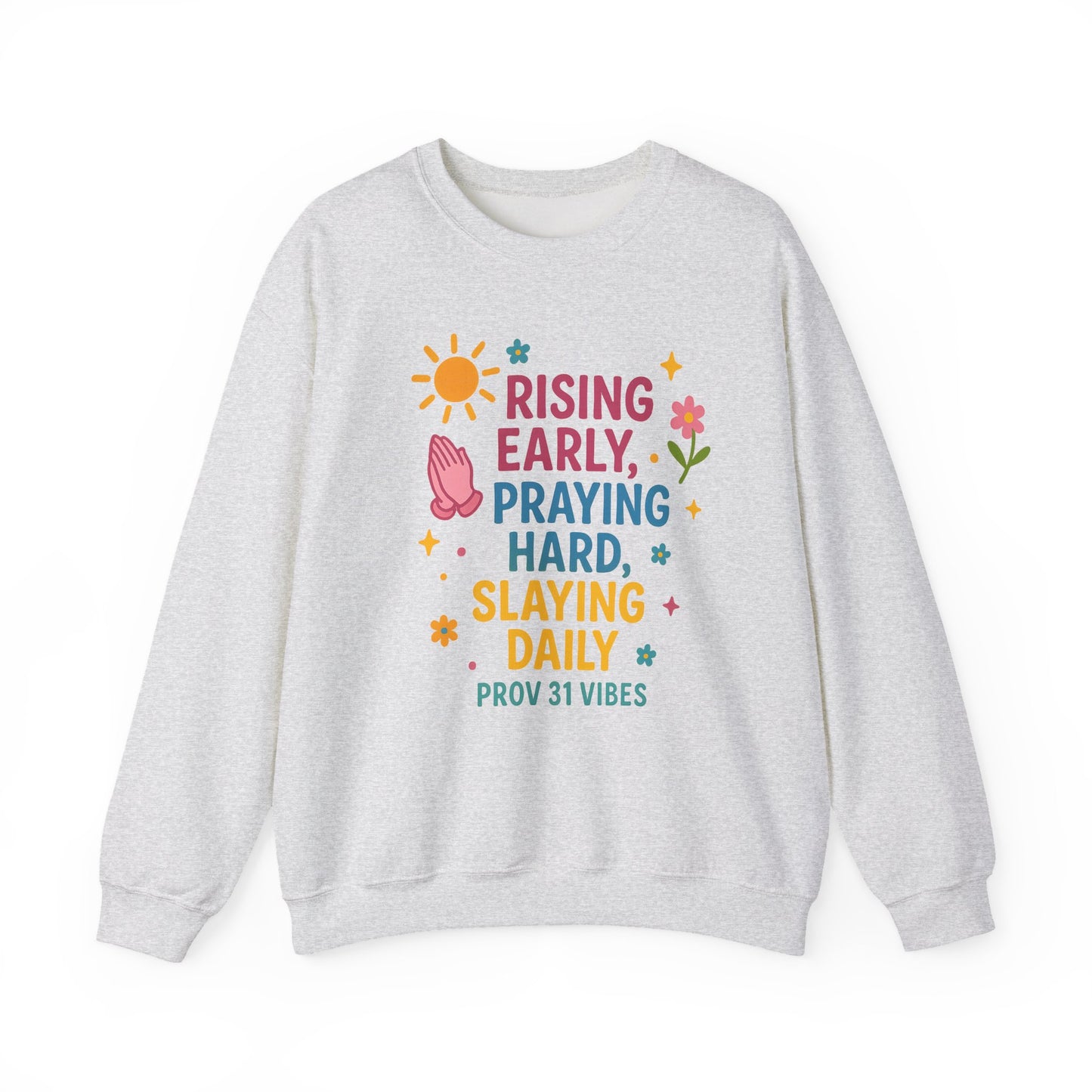 Risen & Slayin' Sweatshirt - Cozy Spiritual Gift for Her, Motivational Crewneck, Daily Inspiration Apparel, Church Outfit, Cute Casual Wear