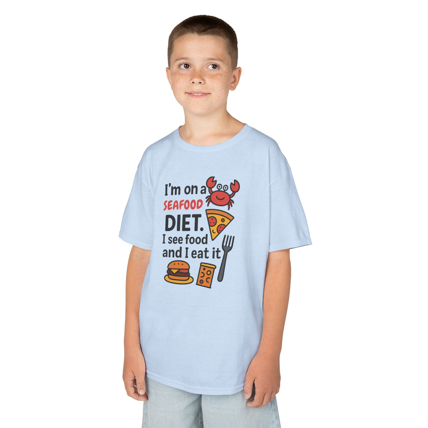 Kids Seafood Diet Tee - Fun Humor Shirt for Seafood Lovers, Birthday Gift, Cute Graphic T-Shirt, Children's Casual Wear, Party Outfit