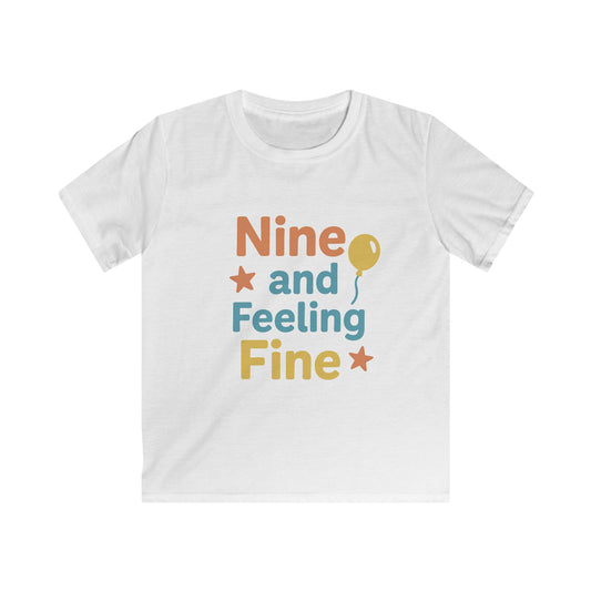 Birthday Celebration Kids Tee, Nine and Feeling Fine Shirt, Birthday Gift, Kids Apparel, Fun Casual Wear, Summer T-Shirt, Youth Tee