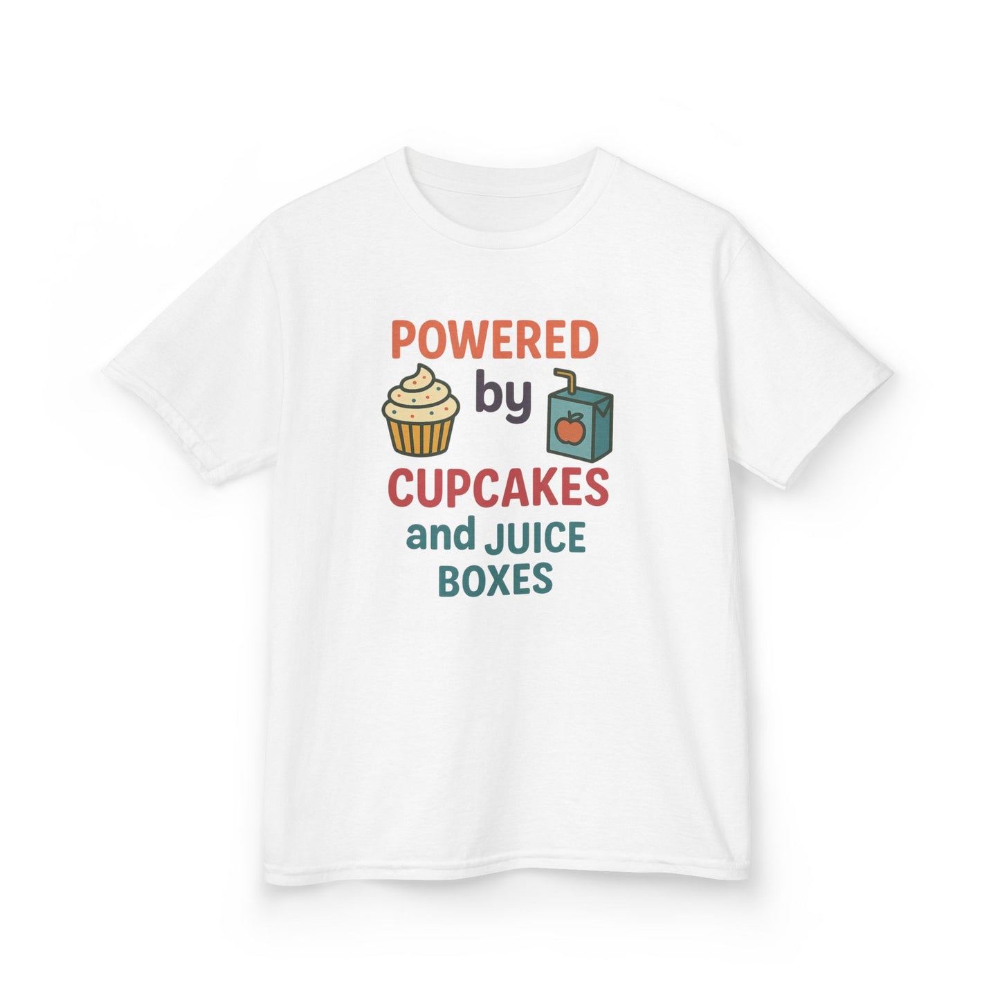 Powered by Cupcakes Kids Tee, Funny Kids T-Shirt, Cute Gift for Birthdays, Playdate Outfit, Cupcake Lover Apparel