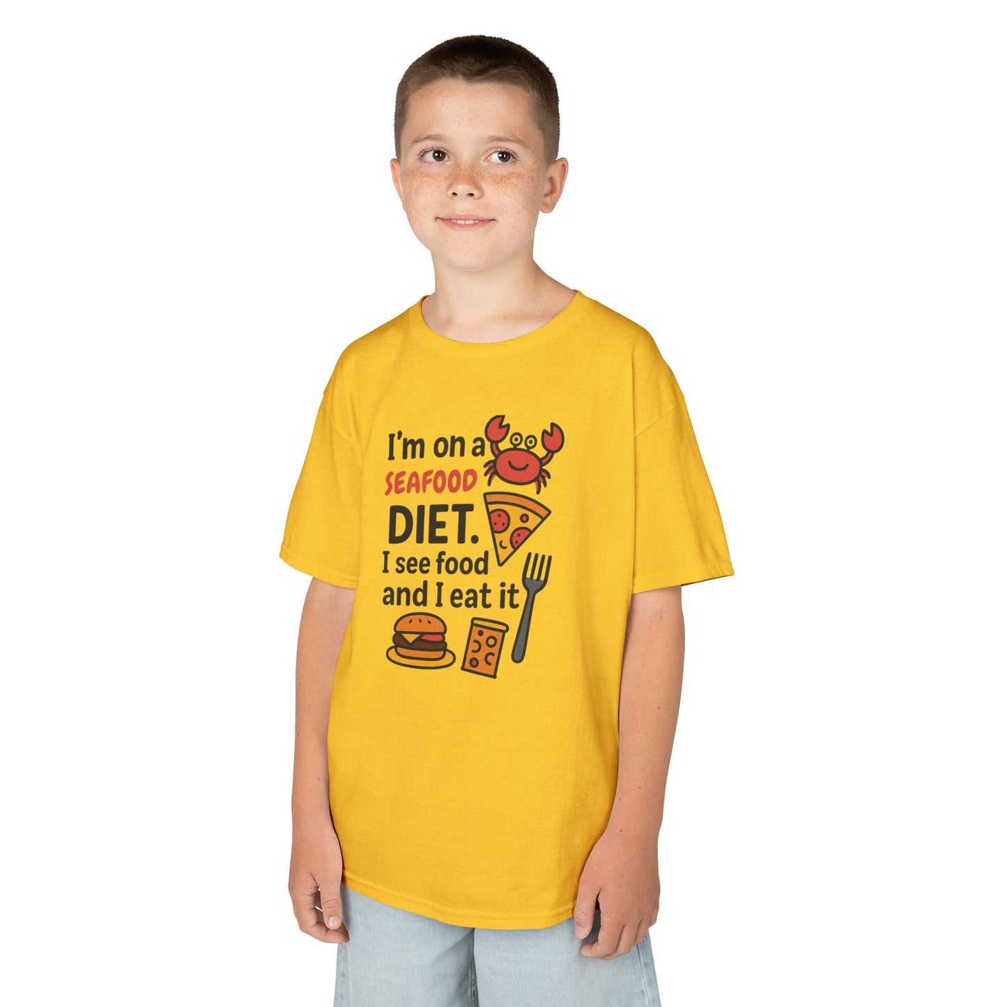 Kids Seafood Diet Tee - Fun Humor Shirt for Seafood Lovers, Birthday Gift, Cute Graphic T-Shirt, Children's Casual Wear, Party Outfit