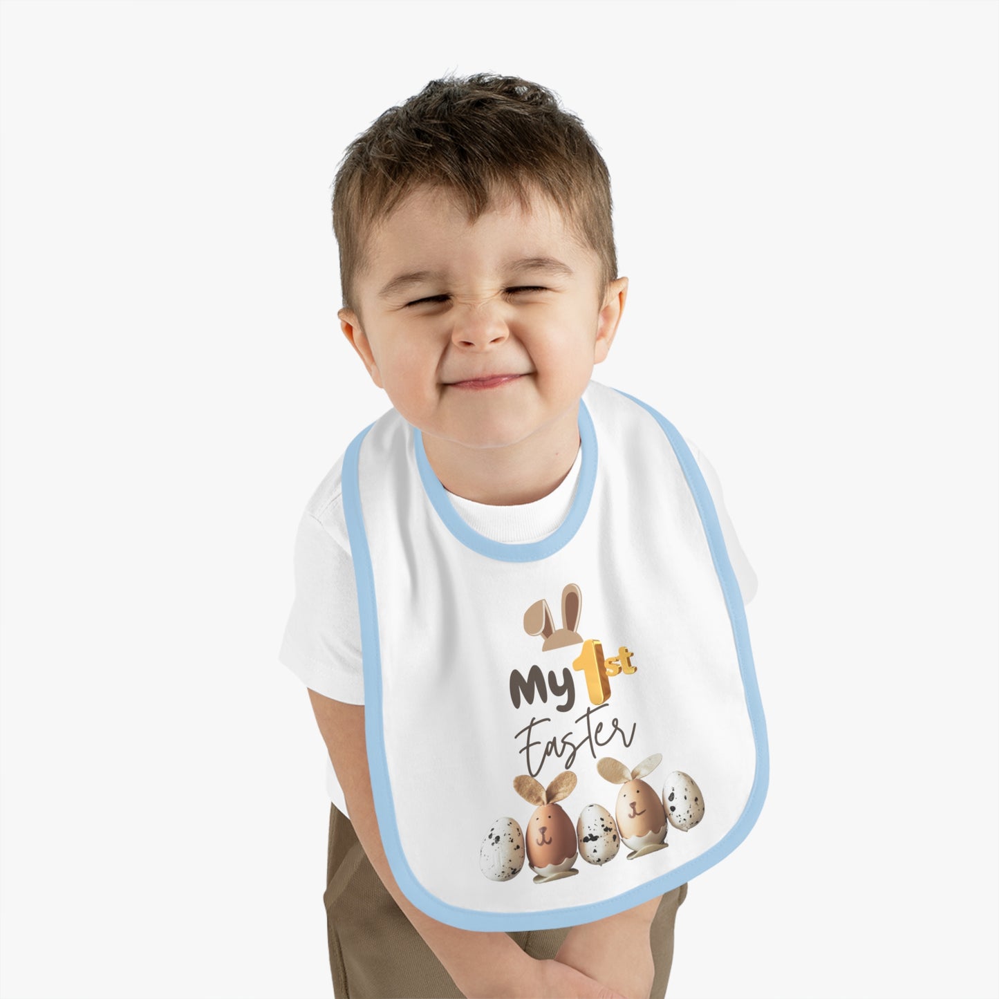 My 1st Easter Baby Bib - Cute Contrast Trim Jersey Bib for Newborns